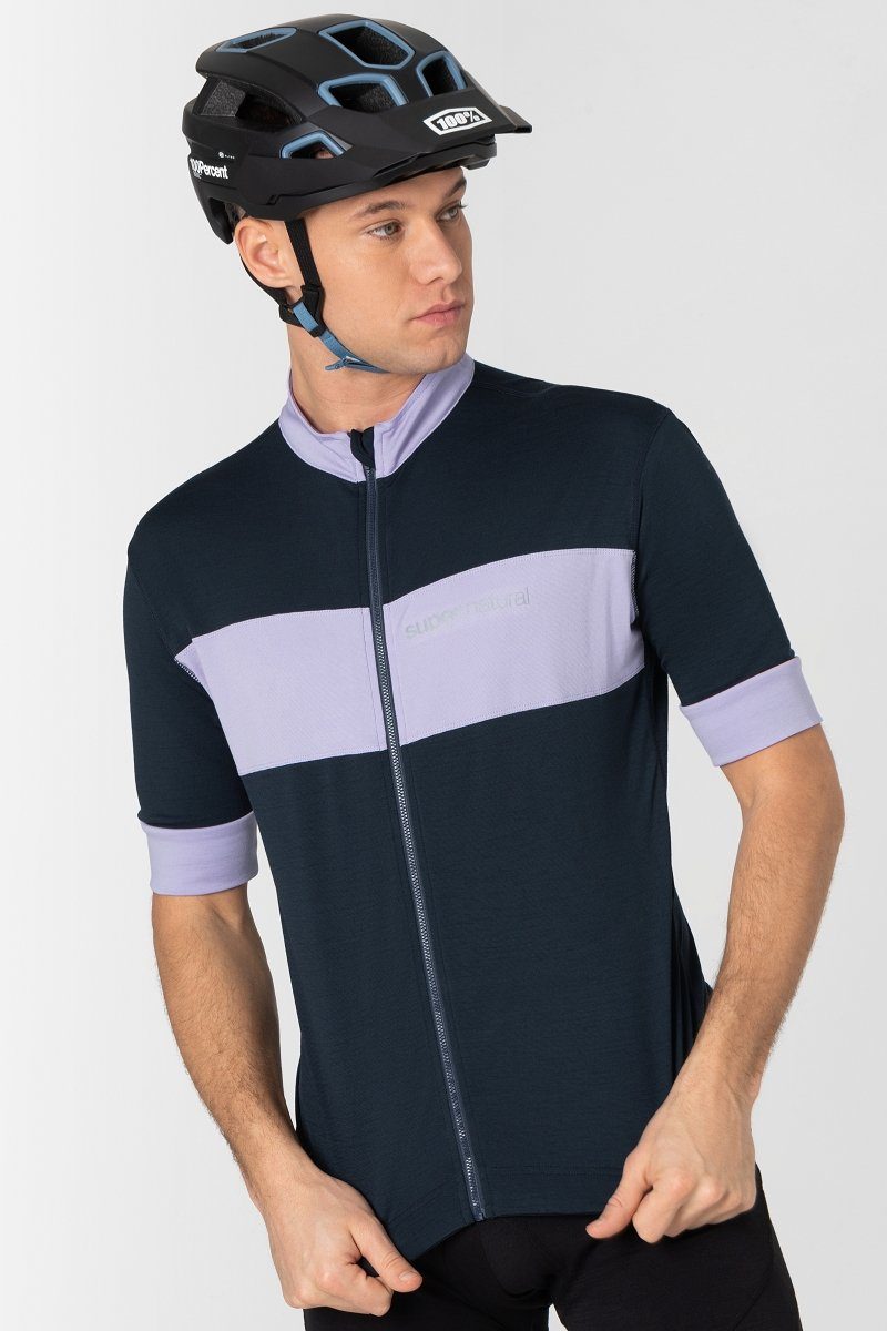 Radtrikot M reflektierenden Merino-Materialmix Logos Merino GRAVIER SUPER.NATURAL mit Fahrradtrikot CAMISA Blueberry/Lavender