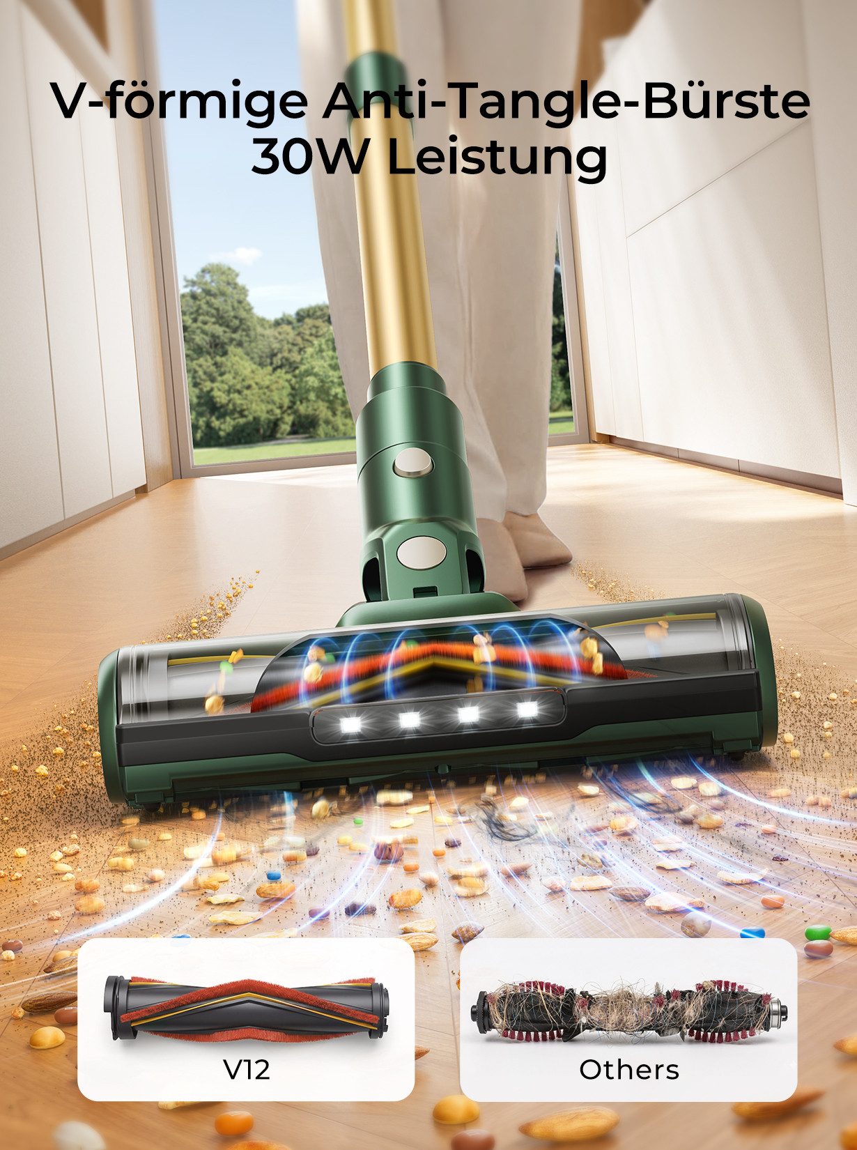 Laresar Akku-Hand-und Stielstaubsauger 95000Pa Akkustaubsauger, 850 W Akku Staubsauger, Akkusauger Kabelloser, 850 W, 95 kPa, 75 Minuten Laufzeit, Abnehmbarer Akku