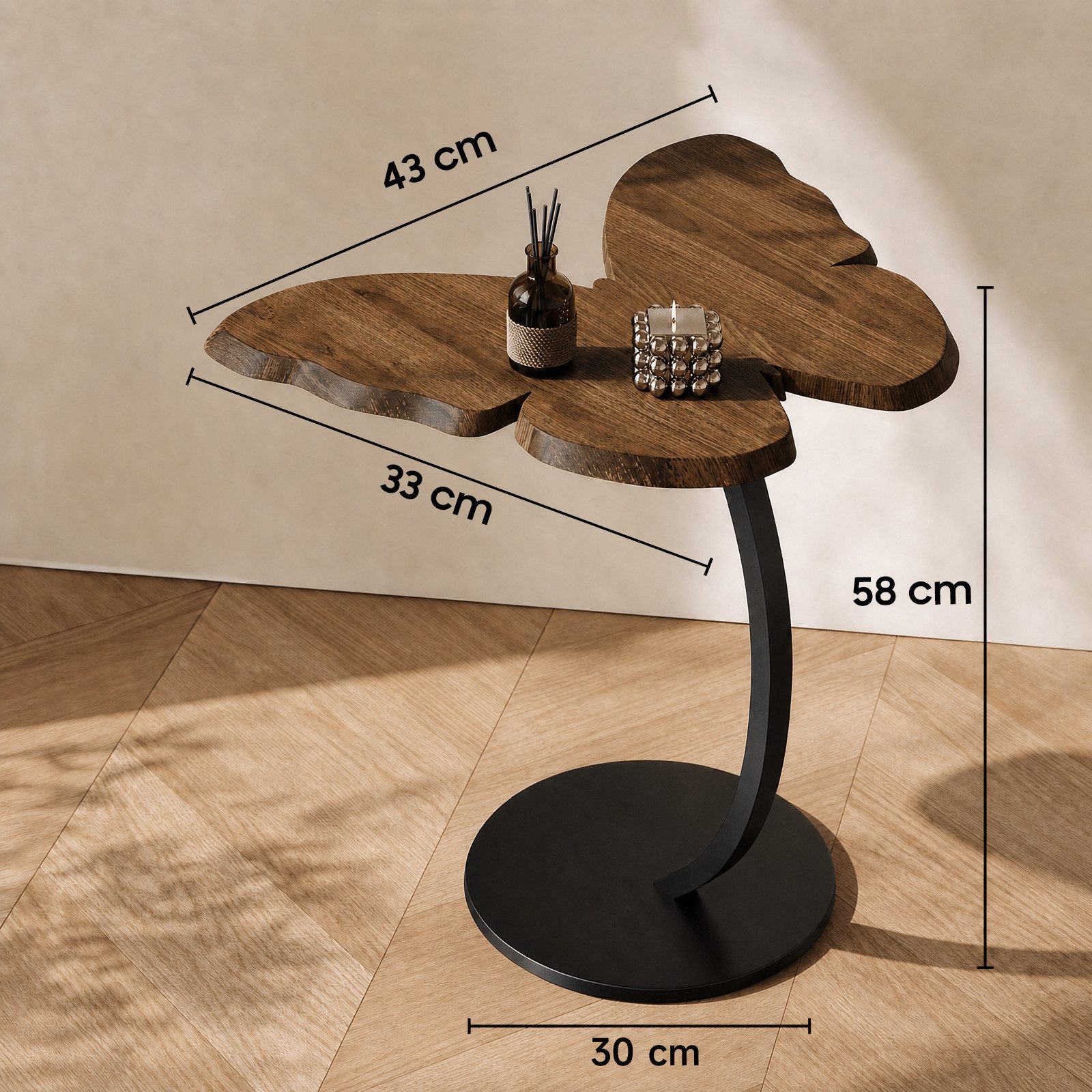AIMAX Couchtisch Schmetterlings-Beistelltisch mit C-Gestell, Nussbaum-Optik (1 Tisch), kompakt & stabil, vielseitig als Couchtisch oder Nachttisch – Bild 3 von 5