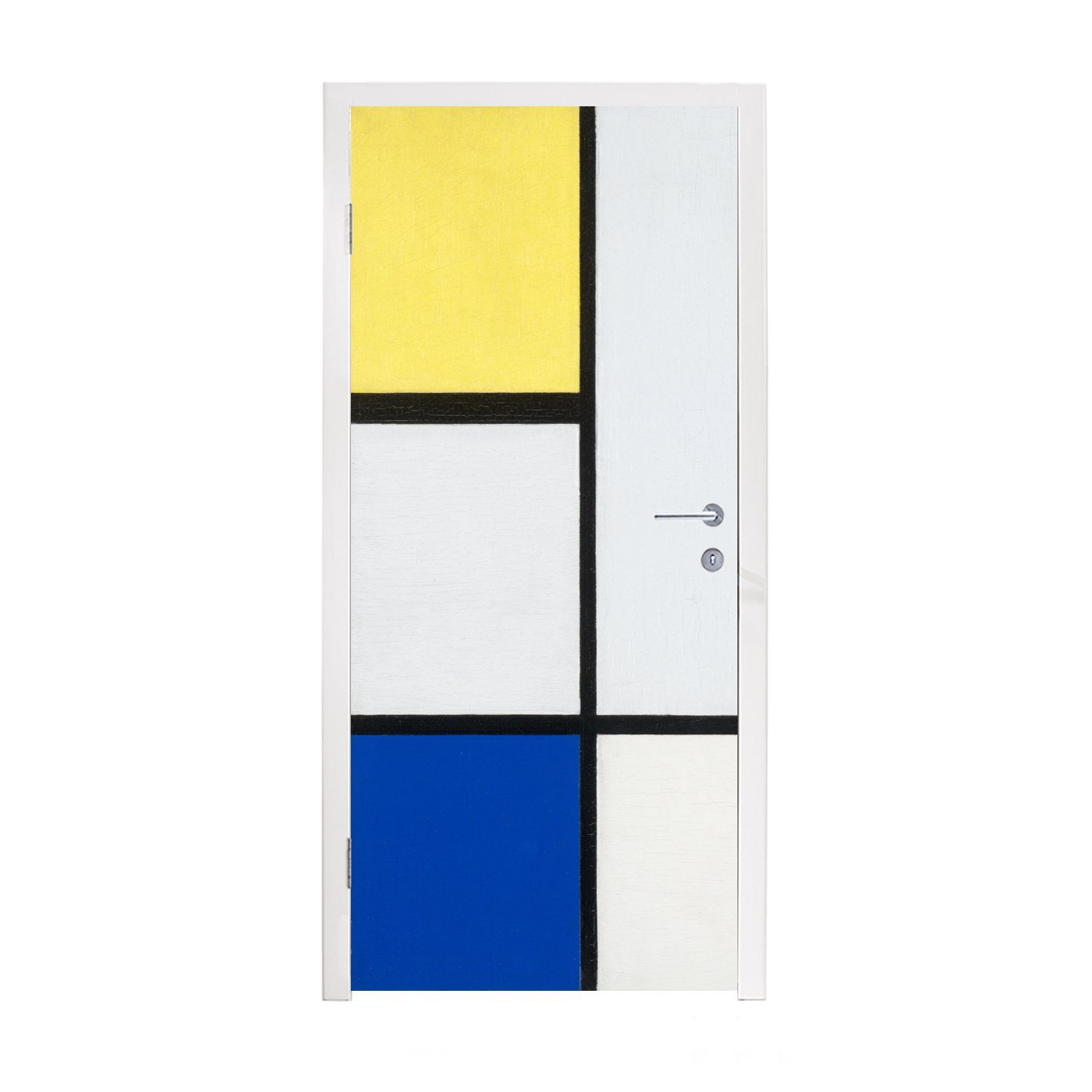 MuchoWow Türtapete Komposition mit Gelb, Blau und Schwarz - Piet Mondrian, Matt, bedruckt, (1 St), Fototapete für Tür, Türaufkleber, 75x205 cm