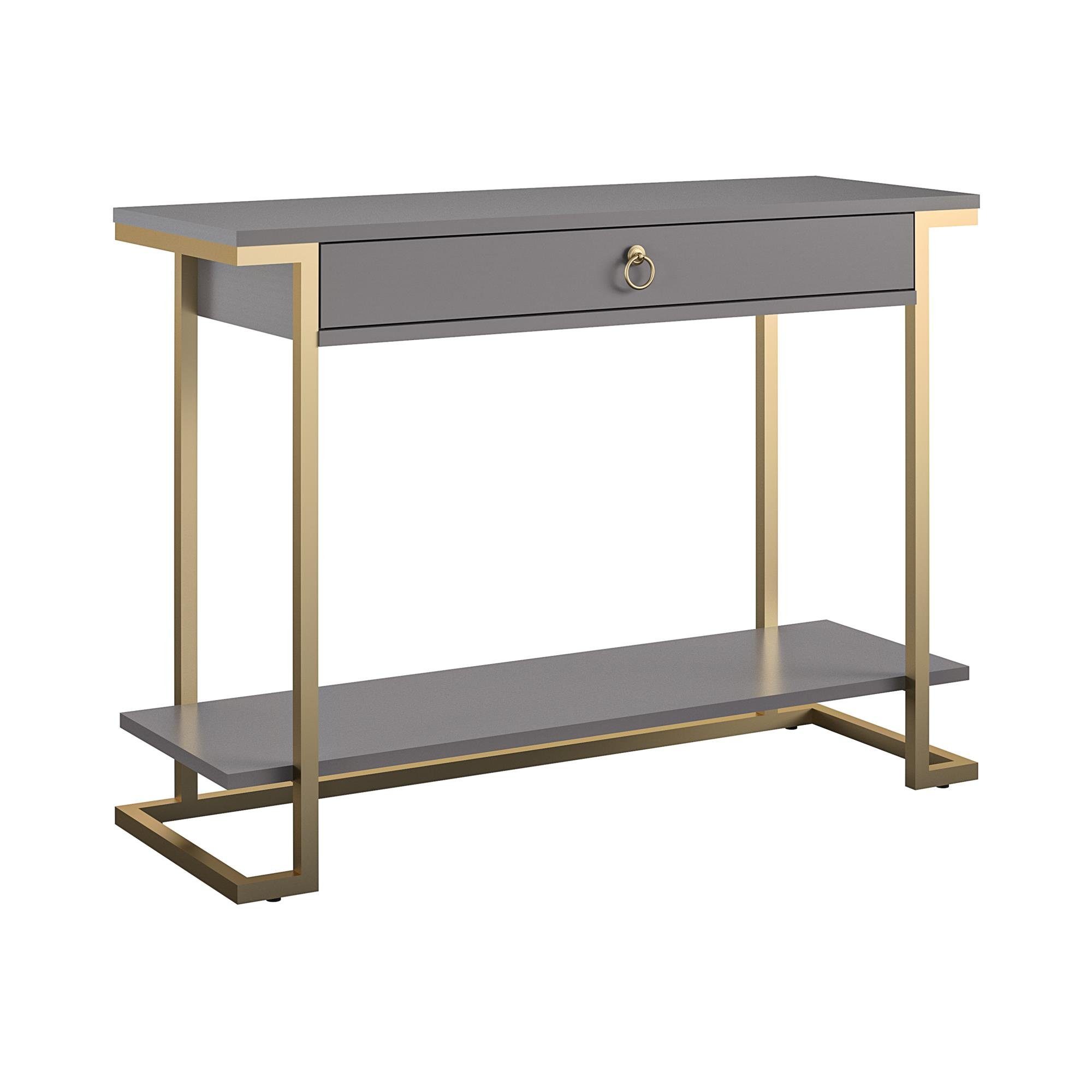 loft24 Konsolentisch Camila, Ablagetisch mit 1 Schublade, goldenes Metallgestell, Breite 105,5 cm