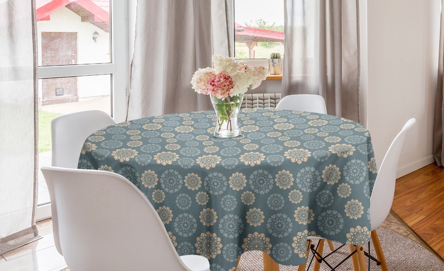 für Abdeckung Abakuhaus Tischdecke Dekoration, Tischdecke Esszimmer Dusty Kreis abstrakte Küche Blume Blau