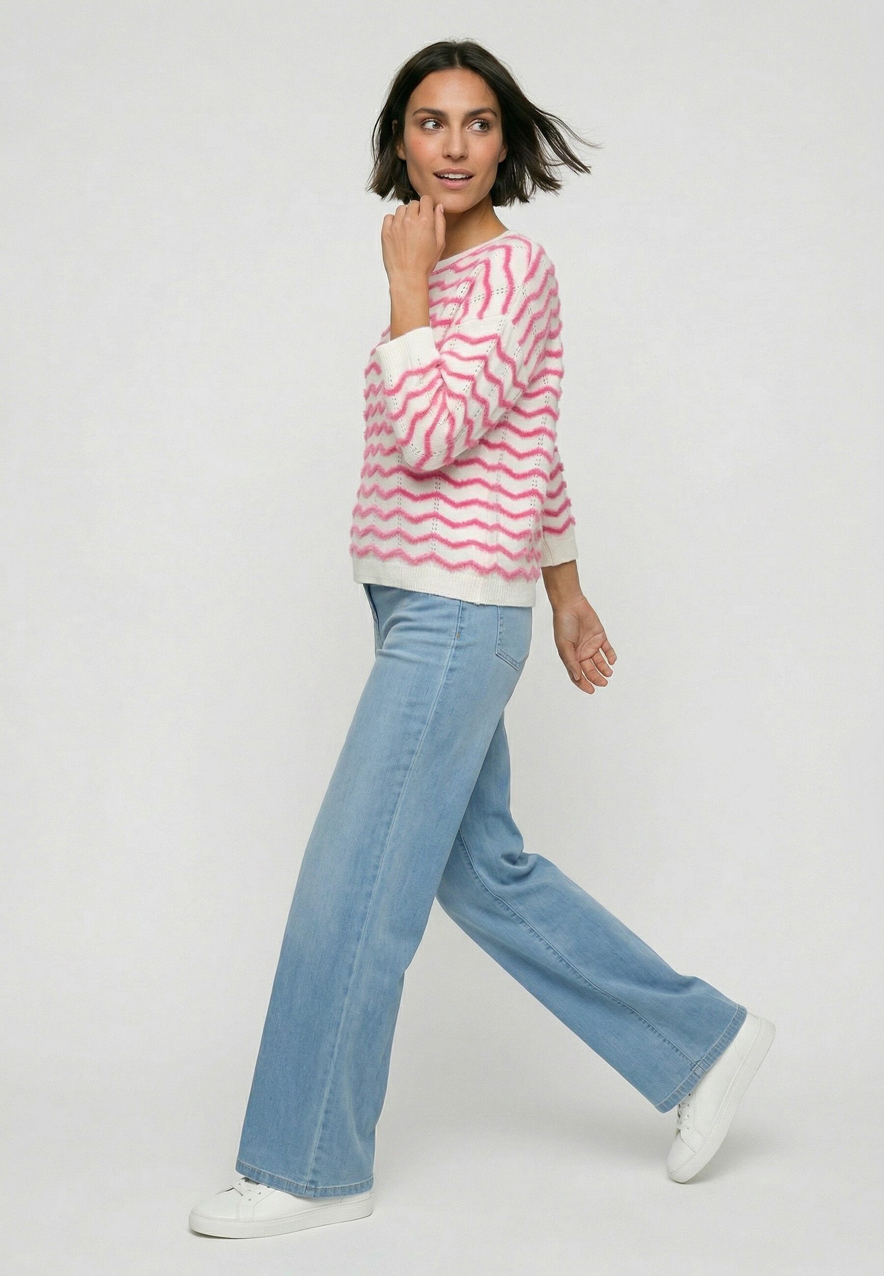 Olsen Strickpullover Pullover mit Allover-Dessin und 3/4-Ärmeln