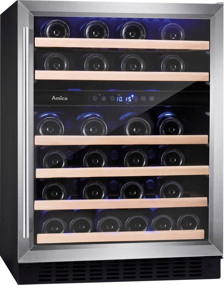 unverzichtbar Amica Weintemperierschrank WK 341 E,für mit 111 Dreifach Tür á 46 verglaste UV-Schutz Standkühlschrank, (Rauchglas) Standardflaschen 0,75l