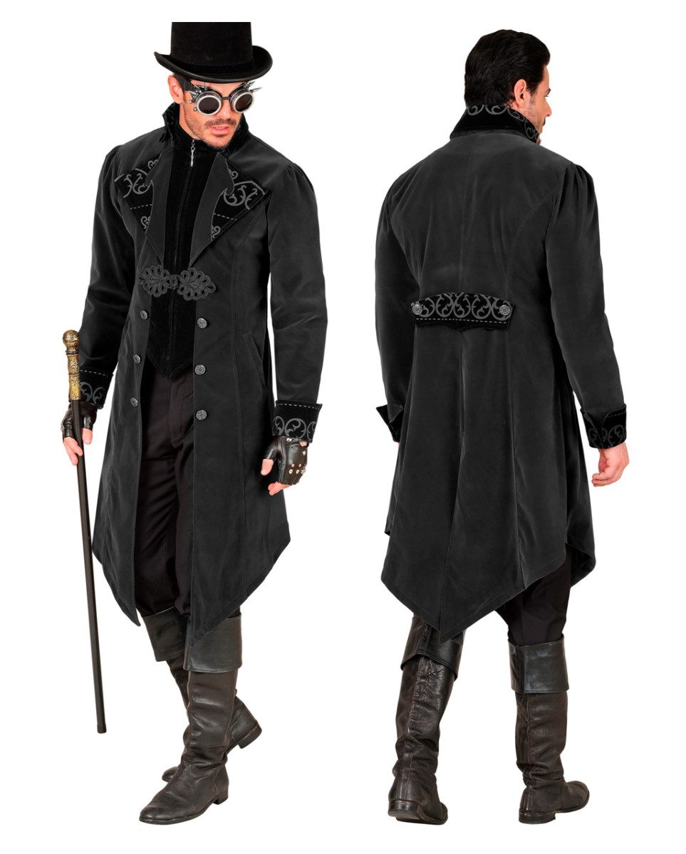 Horror-Shop Vampir-Kostüm Schwarzer Gothic Mantel aus Samt als Kostümzubehör