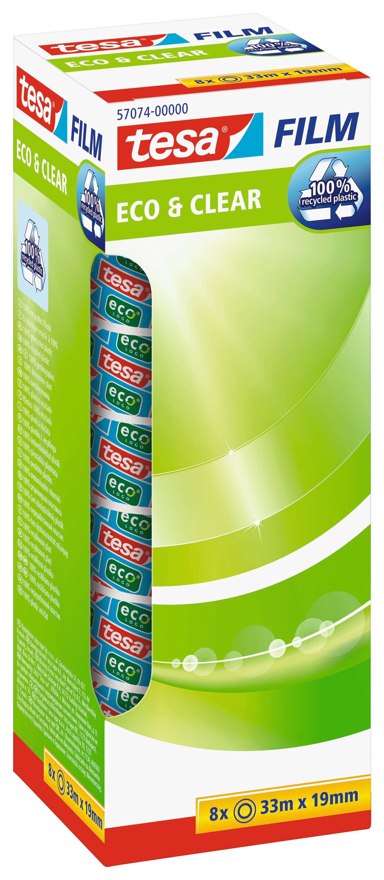 tesa Klebeband 8 x tesafilm Eco & Clear Klebefilm 33 m : 19 mm (Set, 8-St., 8 Rollen tesafilm® Eco & Clear, 33 m x 19 mm) transparent - je 33 m : 19 mm