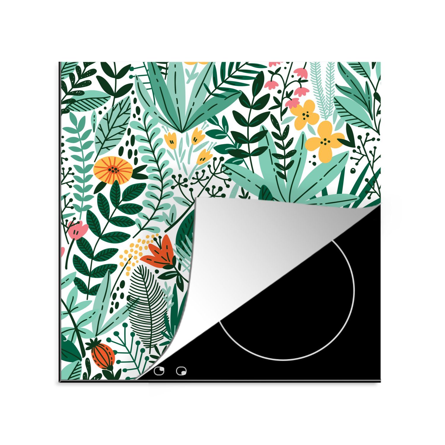 MuchoWow Herdblende-/Abdeckplatte Sommer - Flora - Muster, Vinyl, (1 tlg), 78x78 cm, Ceranfeldabdeckung, Arbeitsplatte für küche