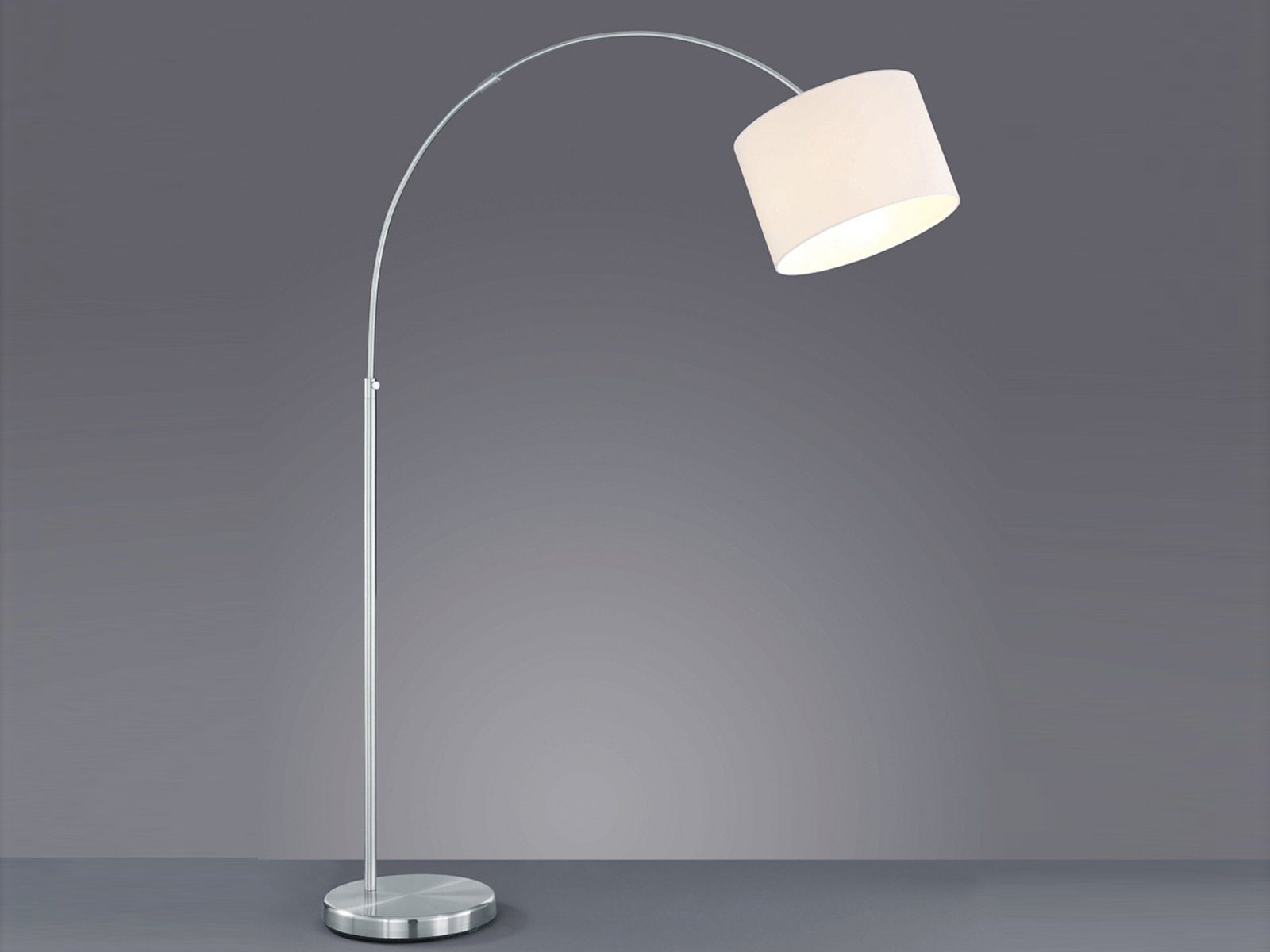 TRIO Leuchten LED Bogenlampe höhenverstellbar bis max. Höhe 215cm, Dimmfunktion, LED wechselbar, Warmweiß, Stehlampe ge-bogen mit Stoff Lampenschirm über Esstisch stehend