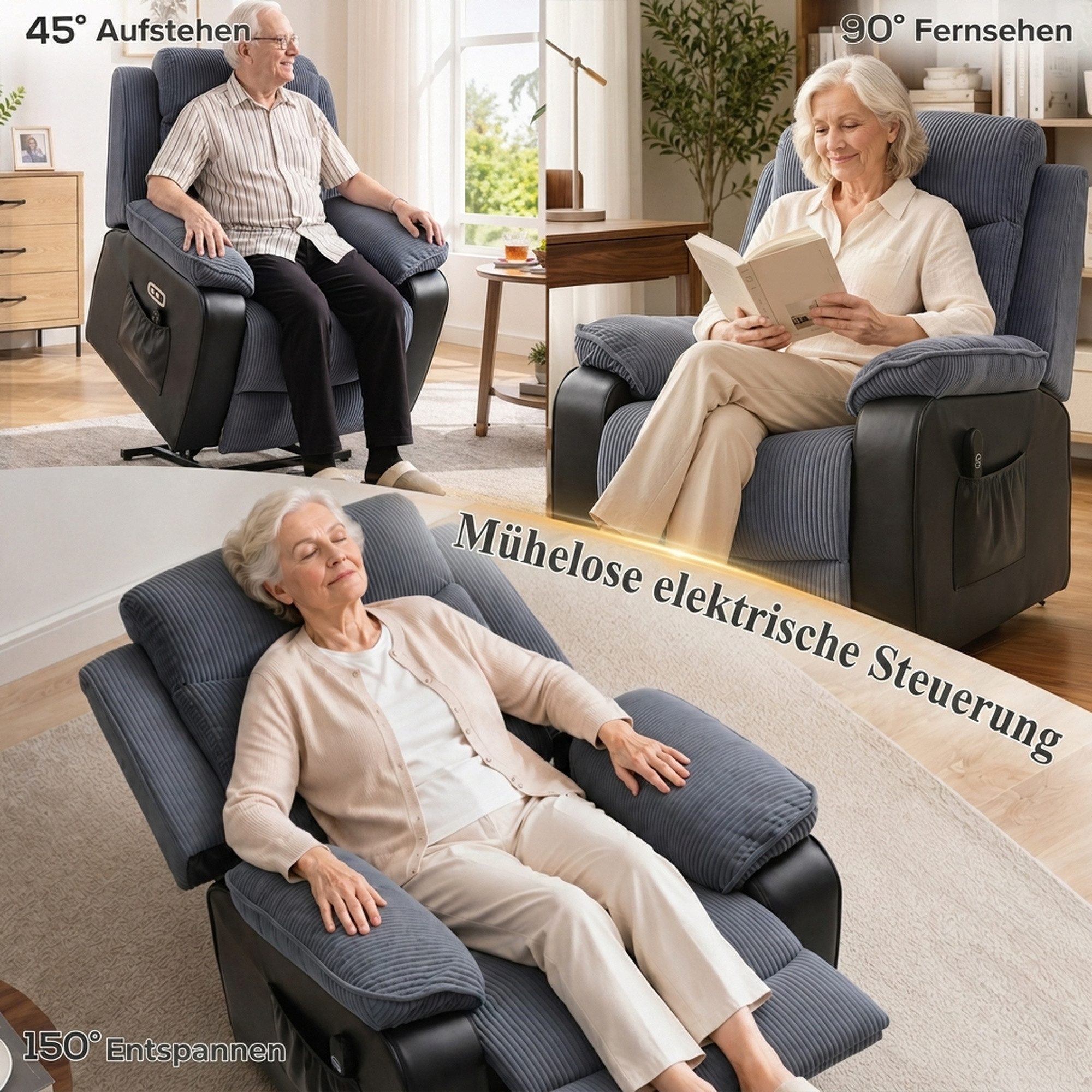 HOMCOM Relaxsessel Elektrisch mit Aufstehhilfe (Kord, 1-St., TV-Sessel), Seitentasche und Fernbedienung, Dunkelgrau – Bild 4 von 5