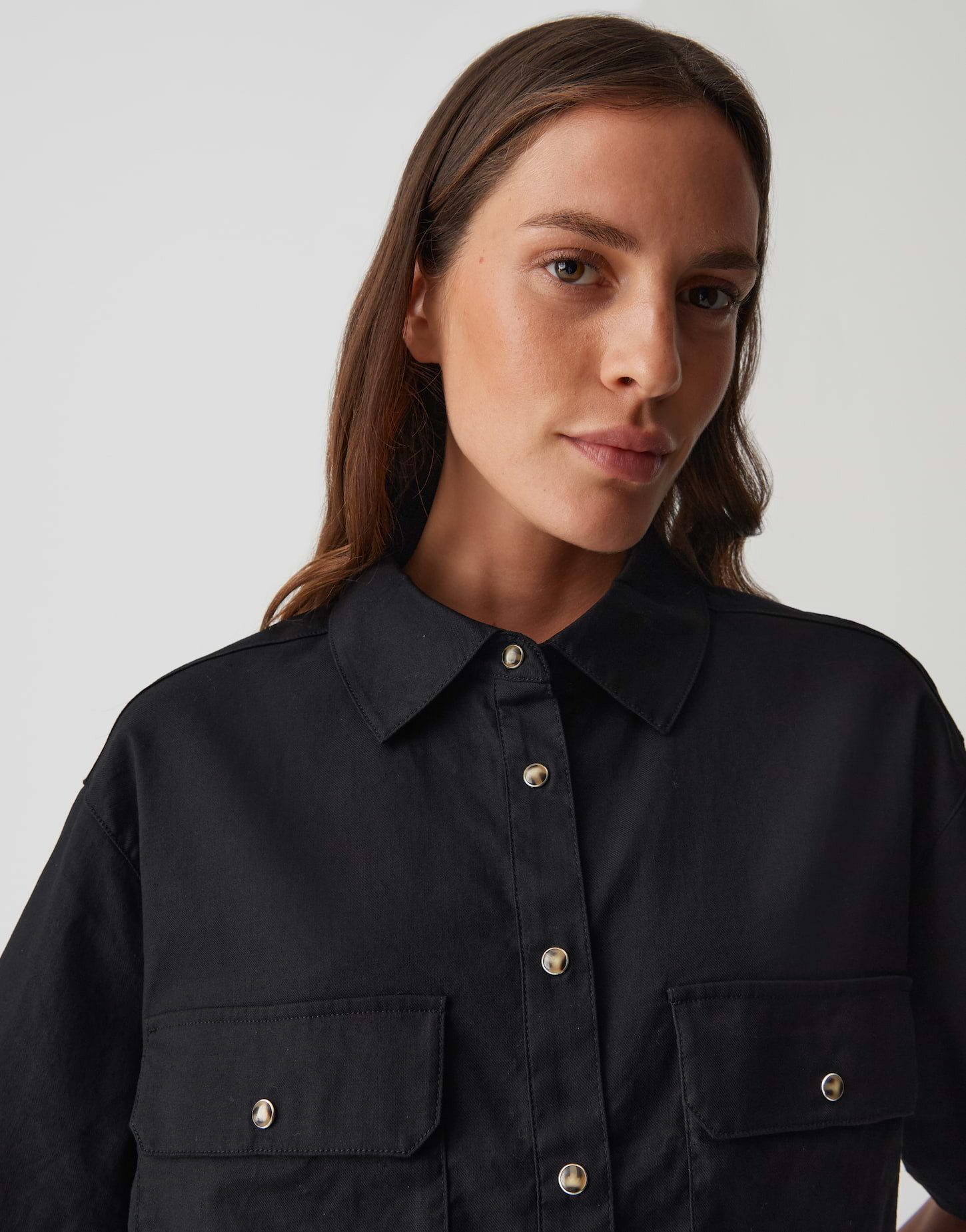 OPUS Kurzarmbluse FRINGO Boxy Fit aus Leinen Mix