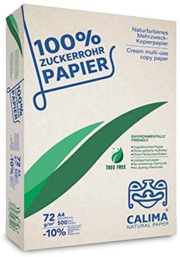 CALIMA NATURAL PAPER Drucker- und Копіювальний папір Calima® Baumfrei Mehrzweck-Kopierpapier Multipack (Recyceltes Papier aus Zuckerrohr, natur, 500 Blatt/Pack)