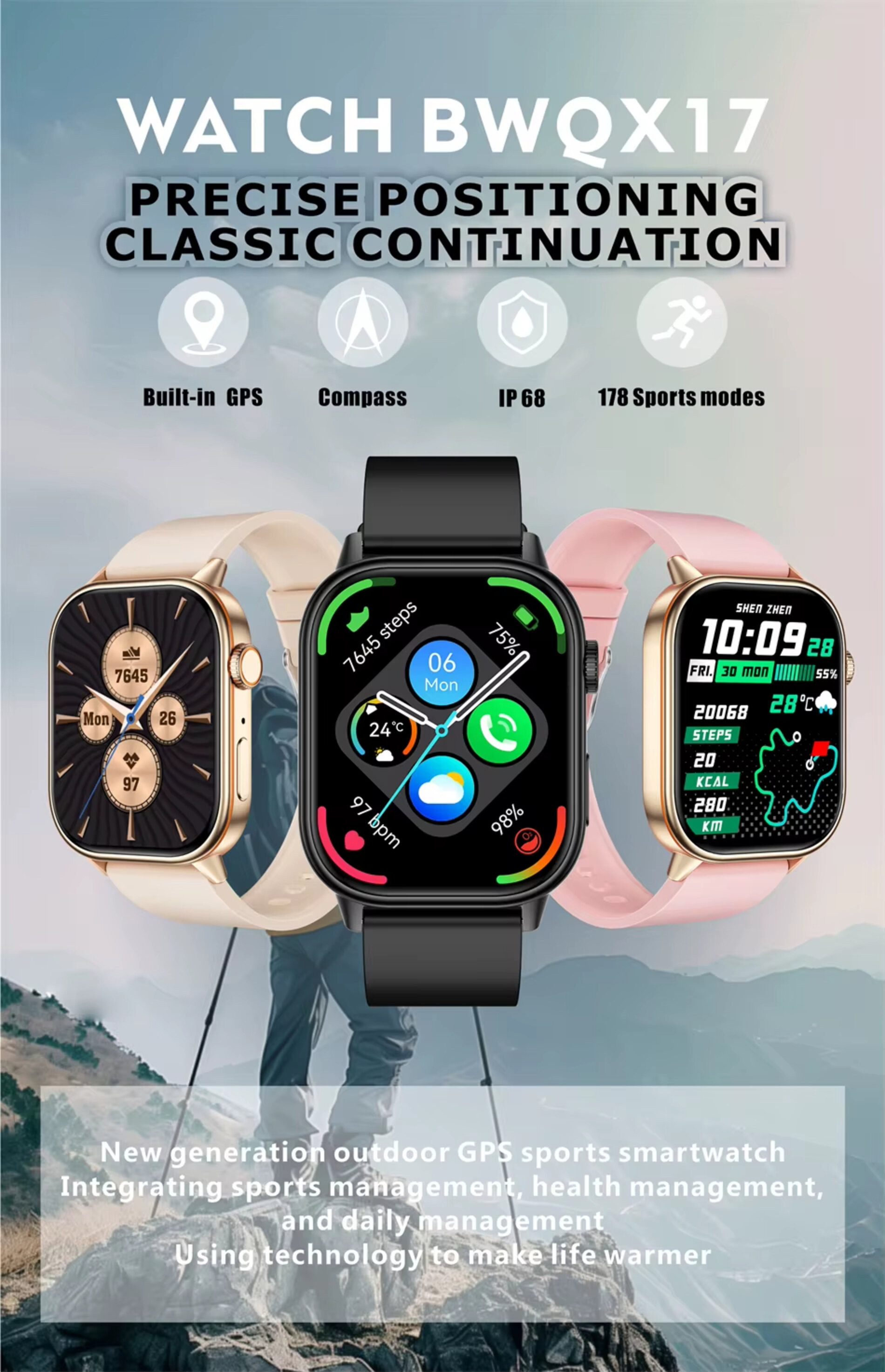 Nagham Ghazal Aswad Smartwatch GPS Tracker Kompass Outdoor Sport 2,01 Bildschirm 2025 Smartwatch (4cm cm/2.01 Zoll)