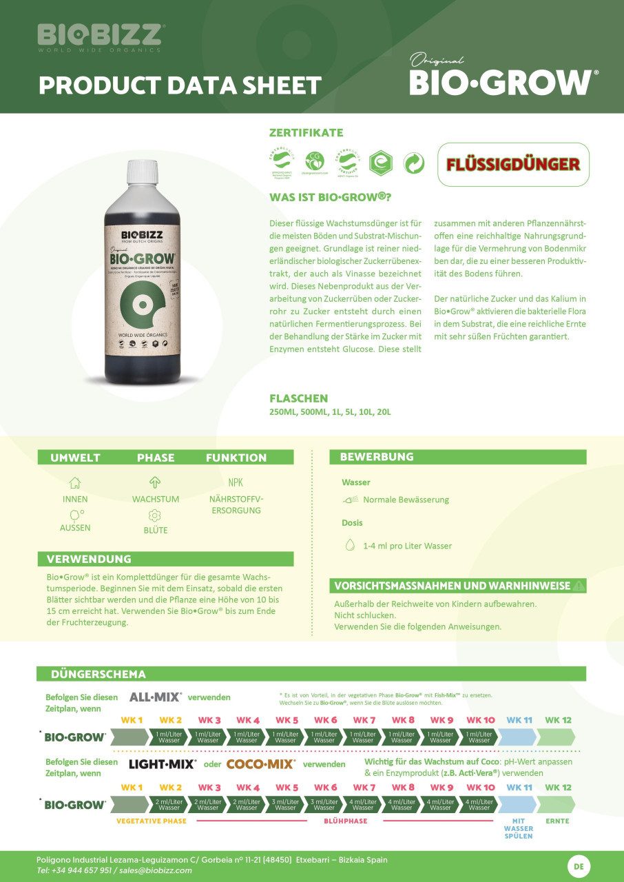 Biobizz Pflanzendünger BioBizz Grow Dünger Bio-Grow 250 ml, Bio