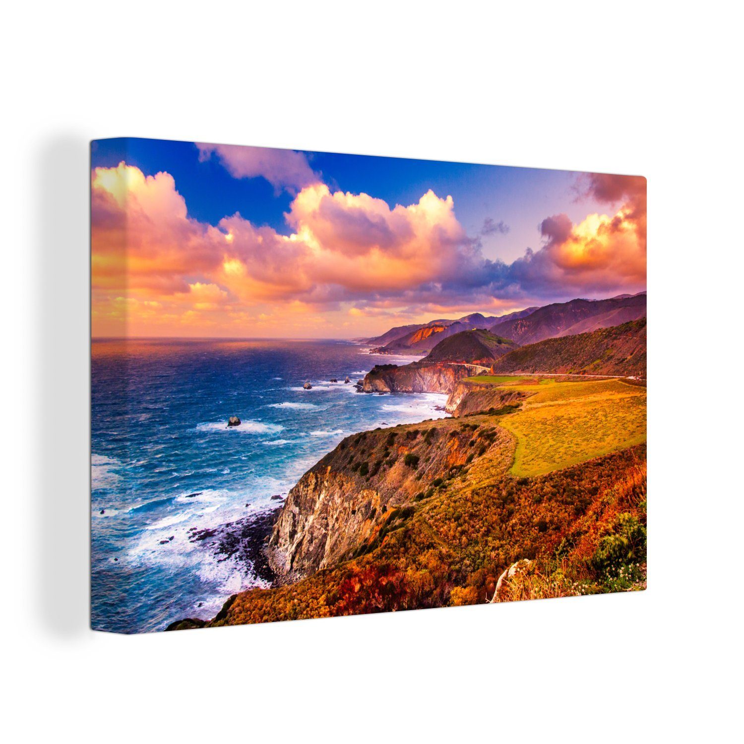 OneMillionCanvasses® Leinwandbild Landschaft in Big Sur Kalifornien und Bixby Creek Bridge, (1 St), Wandbild Leinwandbilder, Aufhängefertig, Wanddeko, 30x20 cm