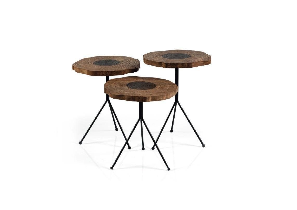 Made Beistelltisch Beistelltische), Braun JVmoebel Luxus 3x Moderner Tische (3-St., Wohnzimmer Europa Beistelltisch 3x in Set Rund