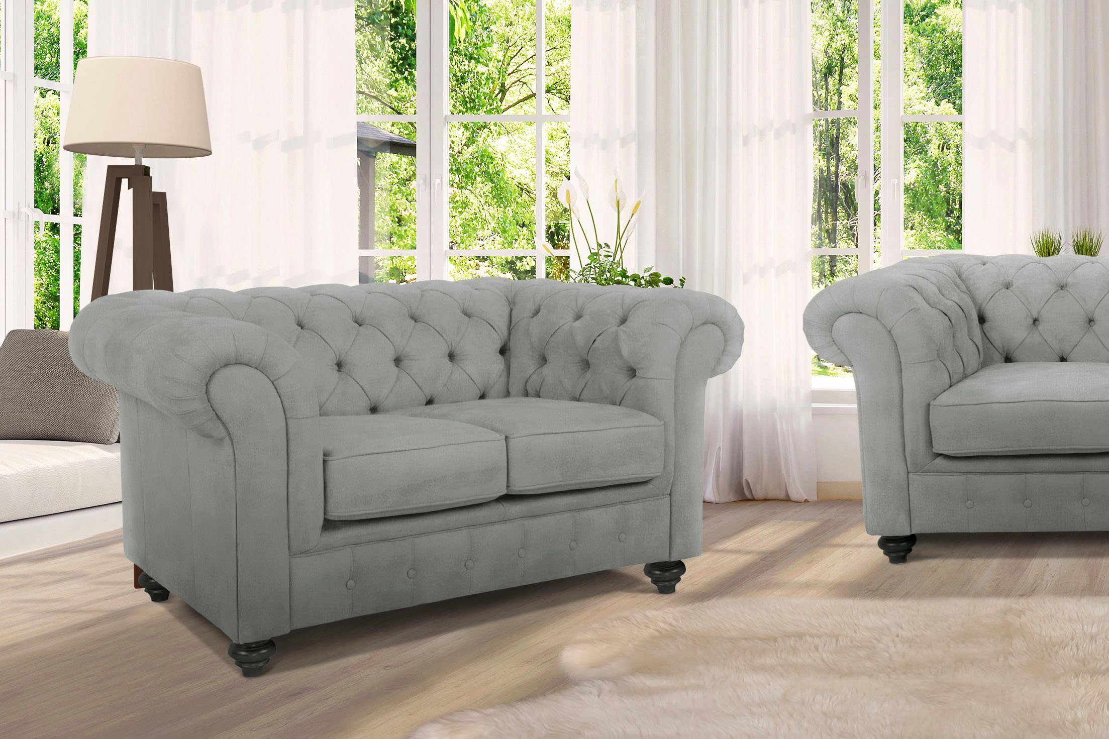 Home affaire Chesterfield-Sofa Duc 2-Sitzer, hochwertige Knopfheftung im Rücken, Samtoptik mit changierender Optik