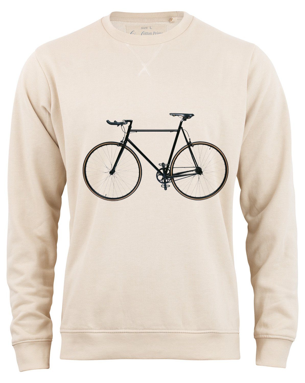 Prime® Beige Innenfleece Sweatshirt weichem Cotton mit Bike-Fahrrad