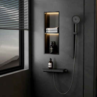EMKE Duschsystem Duscharmatur mit Thermostat Set Runder Duschkopf mit Brausestange 60cm, 2 Strahlart(en)