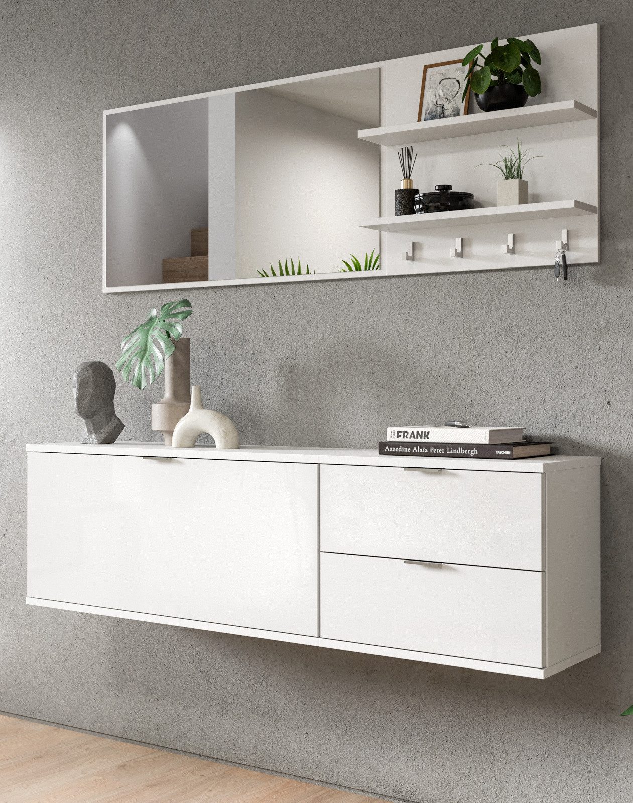 Inn.Furn Garderoben-Set SystemX, (in weiß Hochglanz, 4-St., Garderobenkombination 144 cm), Garderobenschränke hängend