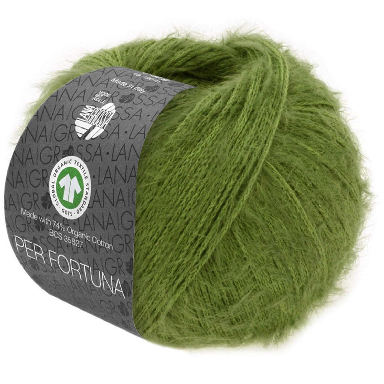 LANA GROSSA PER FORTUNA Flauschiges Kettengarn aus Baumwolle Häkelwolle, 190 m (Weiches Strickgarn für Pullover, Cardigans & Tops, Flauschige Struktur für moderne Strickmode mit Fashion-Charakter), 50 g