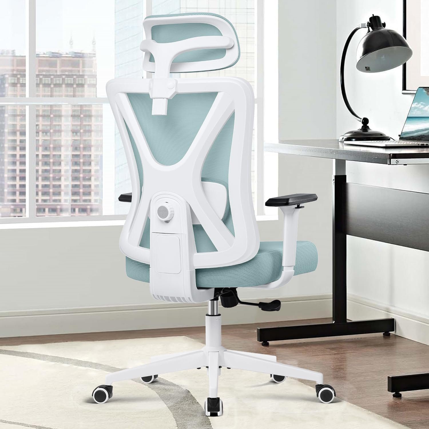 KERDOM Bürostuhl (Bürostuhl Bürostuhl Verstellbarer mit Sitz), verstellbarem Schreibtischstuhl Schreibtischstuhl ergonomisch: mit Kopfstütze Ergonomischer