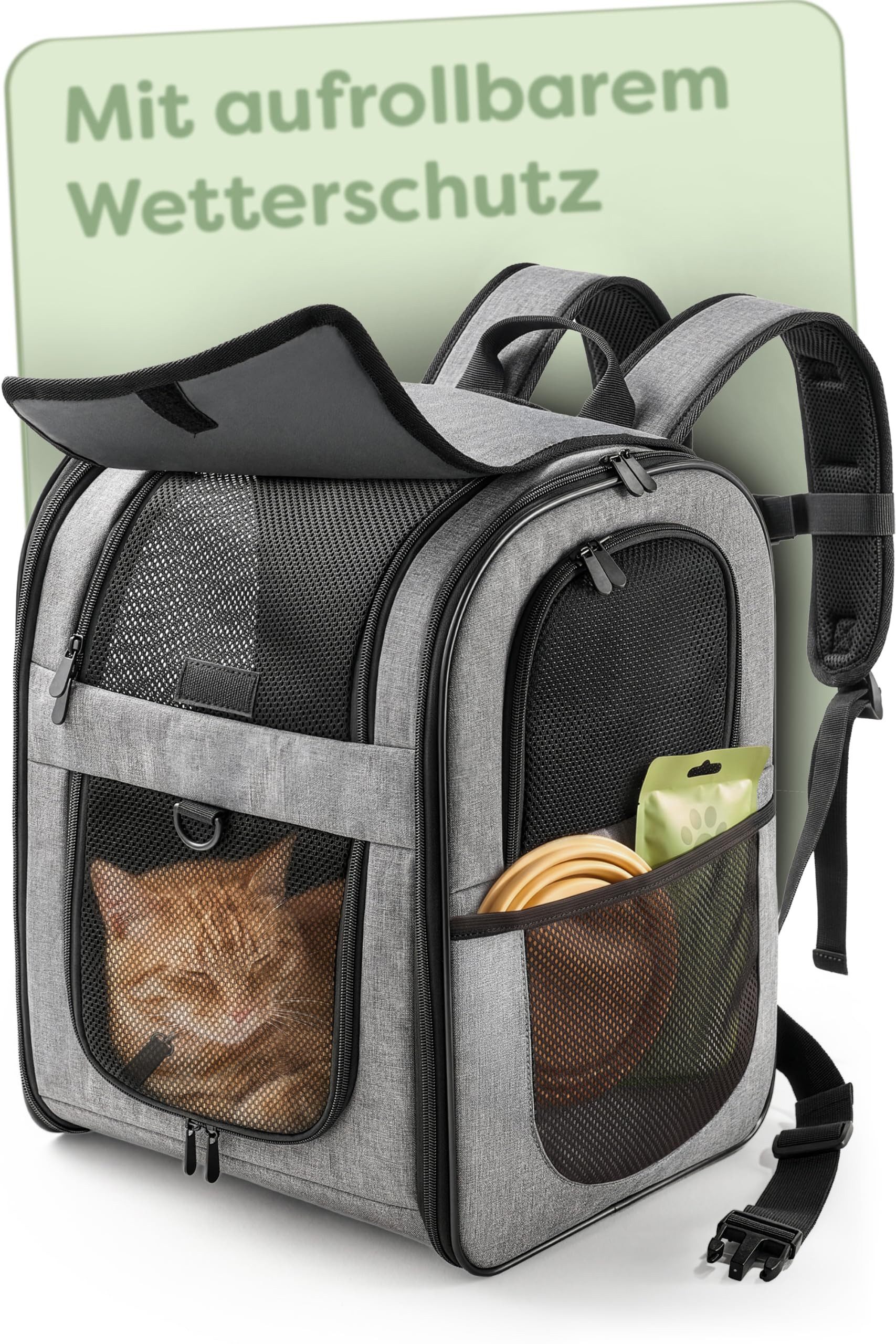 Knupis Tiertransporttasche Katzen- & Hunderucksack 7kg - Oxford Netzdach Sicherheitsleine faltbar, Sicherheitsleine, waschbare Einlage, atmungsaktives Netzfenster