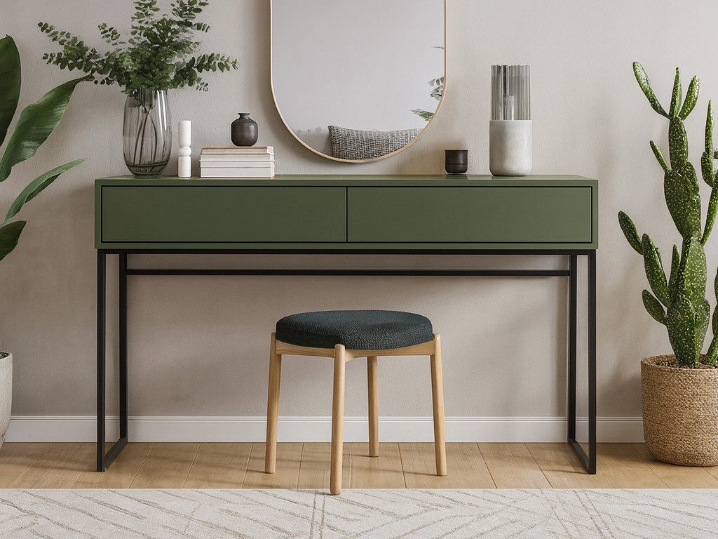 Beautysofa Schminktisch GIANA elegante grifflos mit 2 Schubladen (erhältlich in Sandbeige oder Flaschengrün), Breite: 137 cm