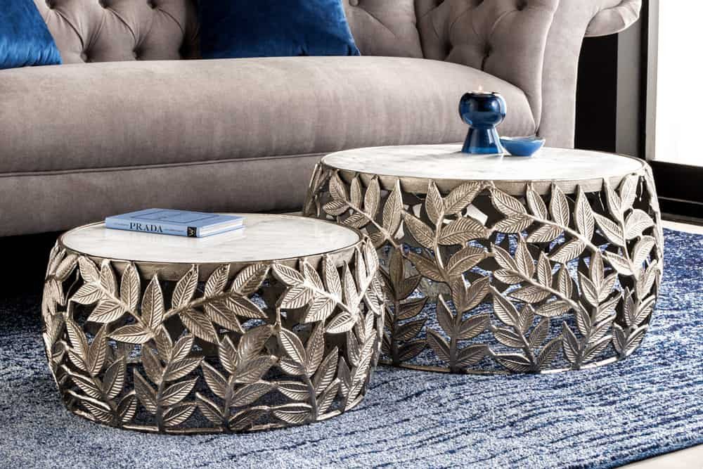 LebensWohnArt Couchtisch Extravagantes Couchtisch-Set RIXOS-Leaf ca.70cm Metall Marmor – Bild 4 von 5