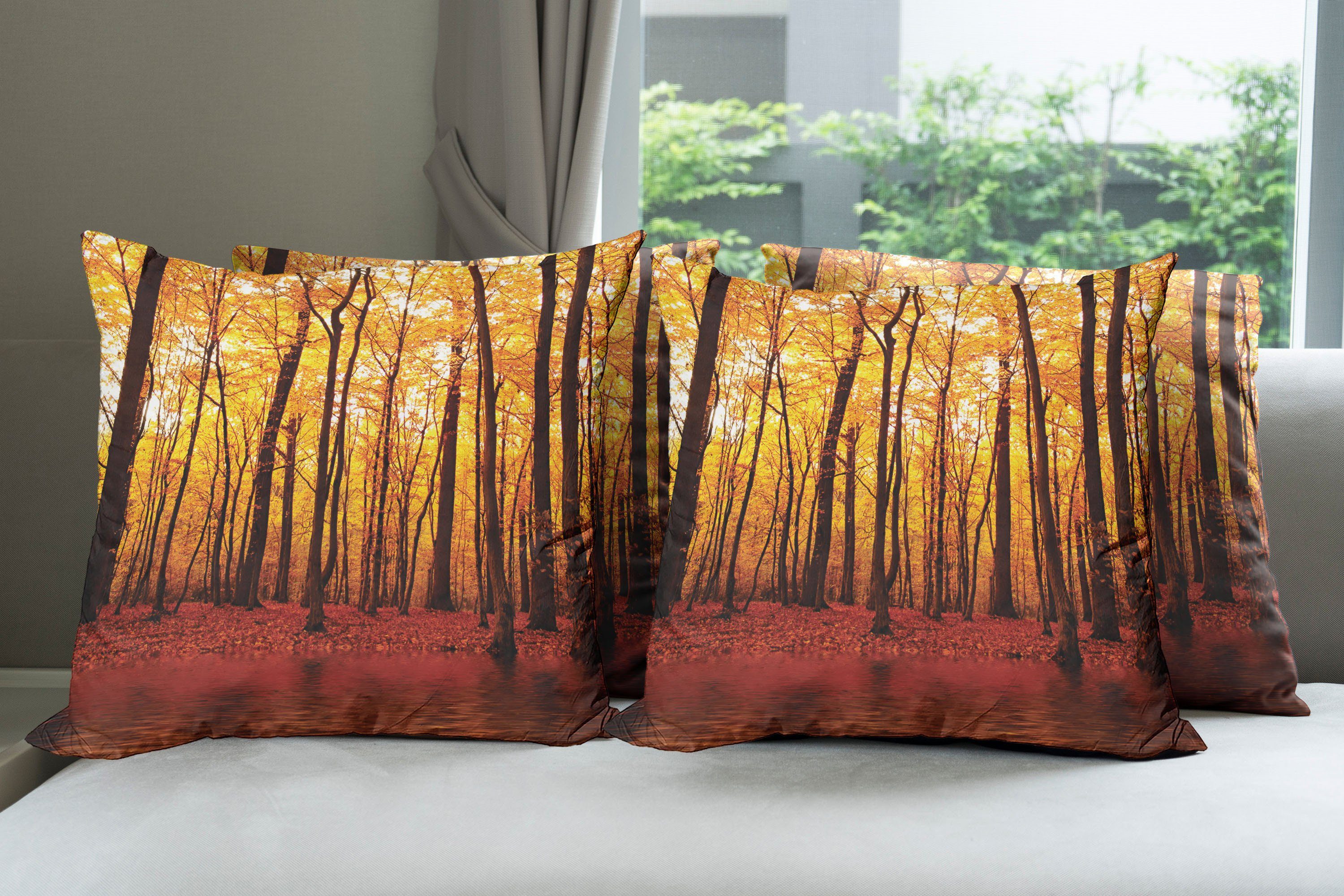 Natur Abakuhaus Doppelseitiger Stück), Accent (4 Herbst-Waldbäume Digitaldruck, Modern Kissenbezüge