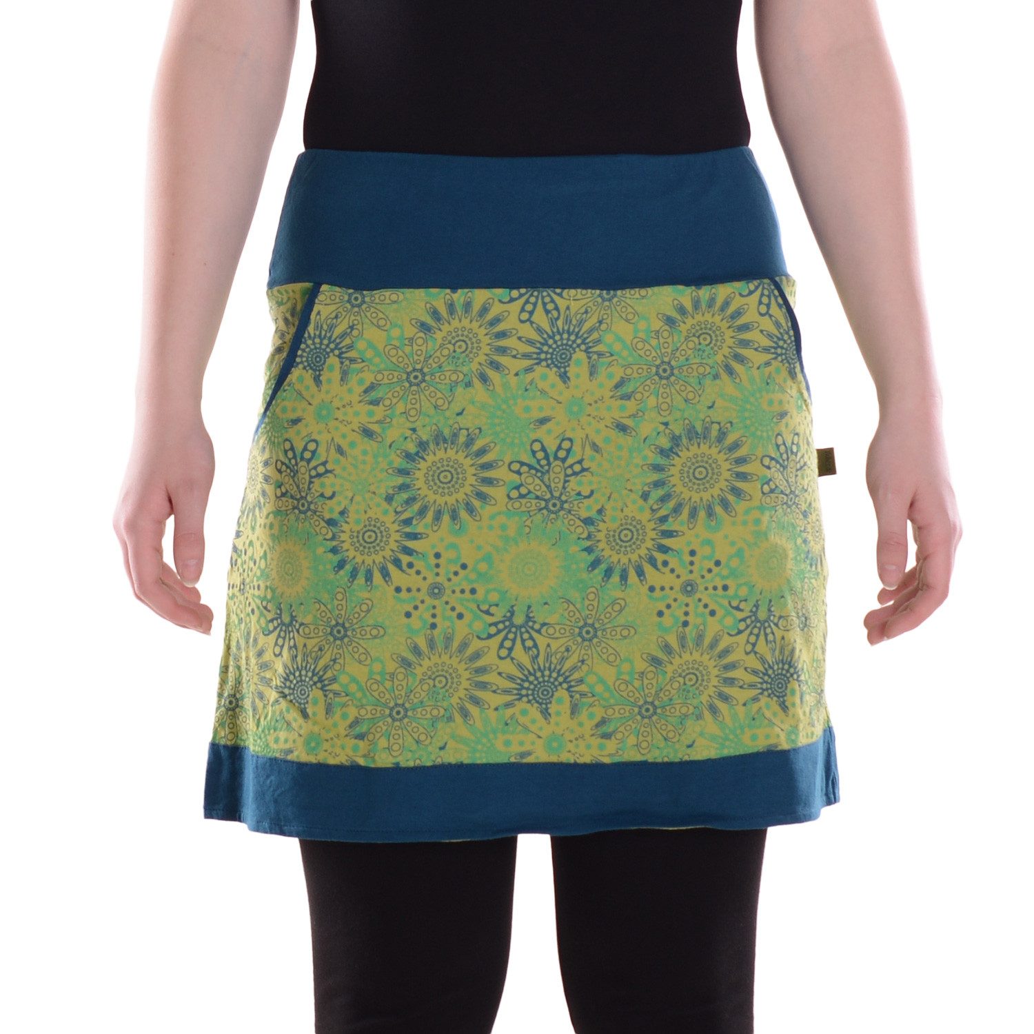 Minirock Damen Mini-Rock Baumwolle Blumen-Muster elastischer Bund mit Taschen