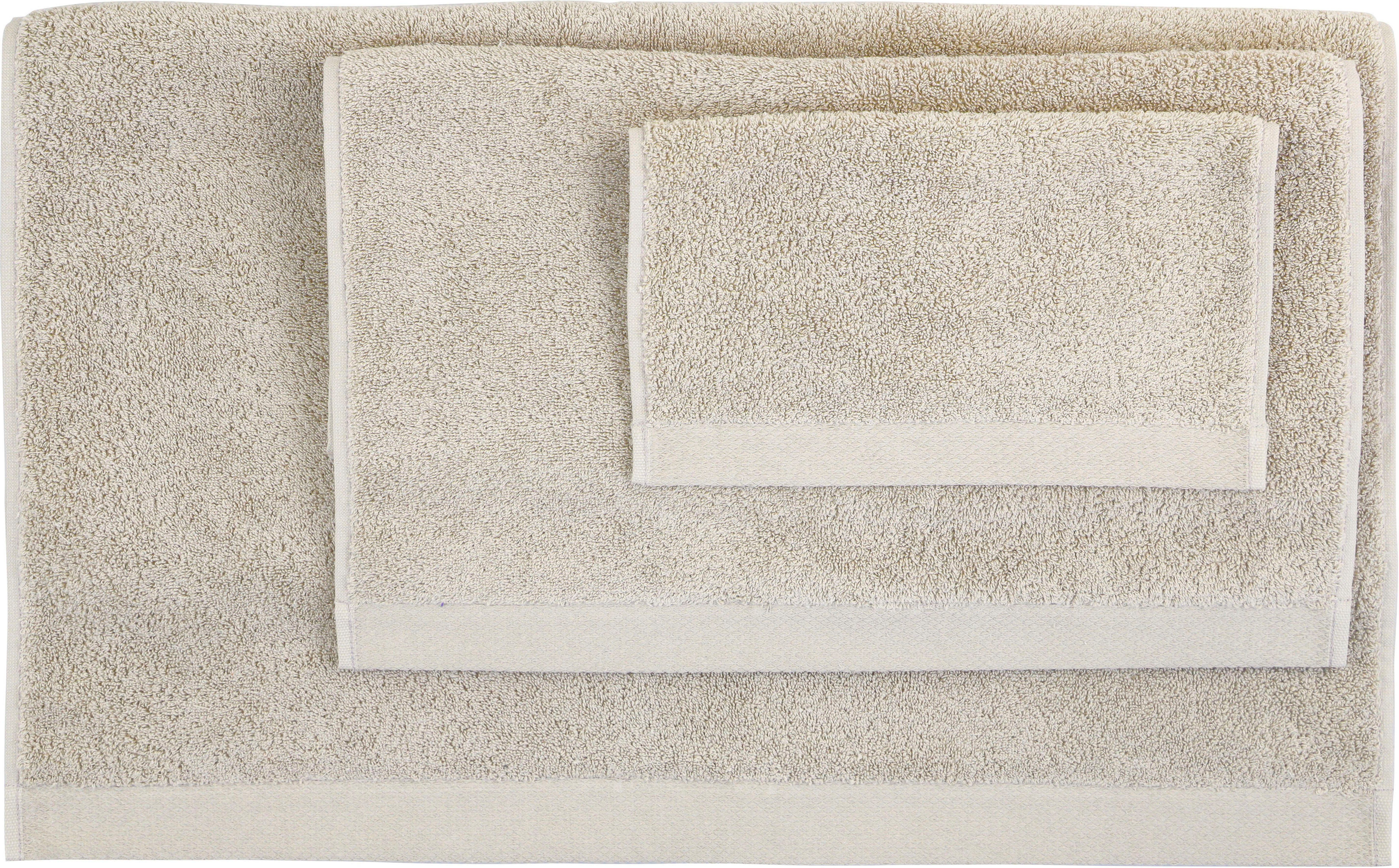 Leonique Handtuch flauschige Frottee, Handtuch, (3-tlg), Duschtuch, »Tailles« Premium Bio-Baumwolle Gästetuch sand aus 600gr/m² Hotel-Qualität, Set