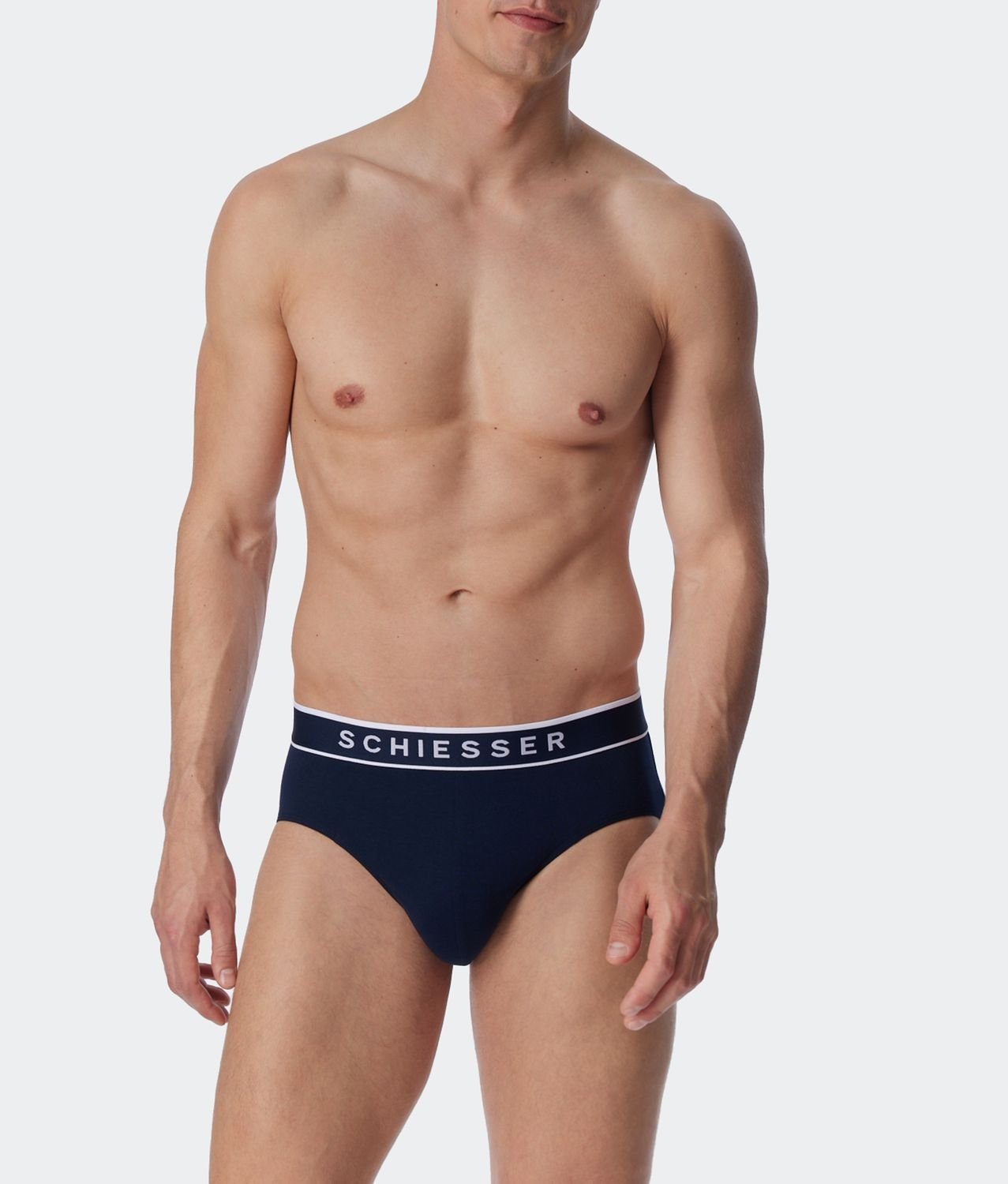 Schiesser Slip 95/5 Webgummibund navy sportlicher mit (3-St) Cotton 6 Organic x - SCHIESSER-Logo-Prägung