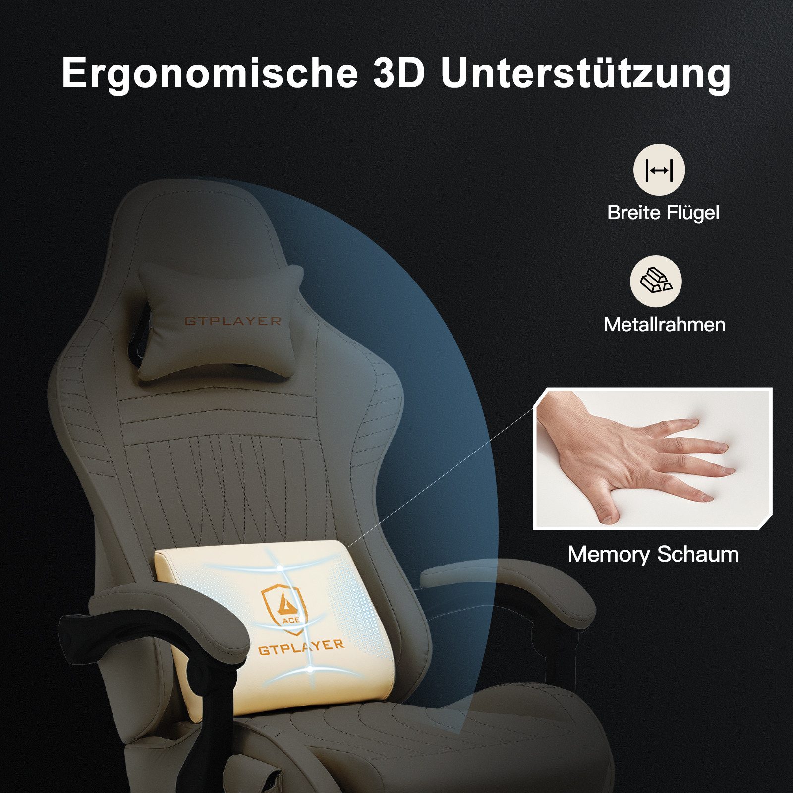 GTPLAYER Gaming-Stuhl ergonomischer Bürostuhl mit HIFI Stereo Lautsprecher, Verbindungsarmlehen beeindrukende Klang-atmosphäre – Bild 5 von 5