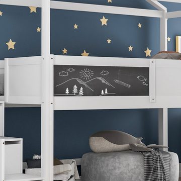 Flieks Hochbett Kinderbett mit Treppe und 3 Schubladen 200x90cm Kiefernholz