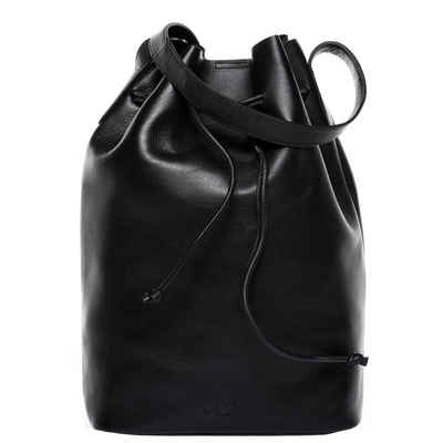 SID & VAIN Beuteltasche Leder Umhängetasche Damen PATTY, Hobo Bag Echtleder für Damen, Schnürbeutel, Crossbody Bag schwarz