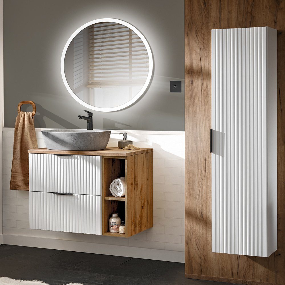 Lomadox Badmöbel-Set ADELAIDE-56-WHITE, (Spar-Set, 3-St), mit LED-Spiegel u günstig online kaufen