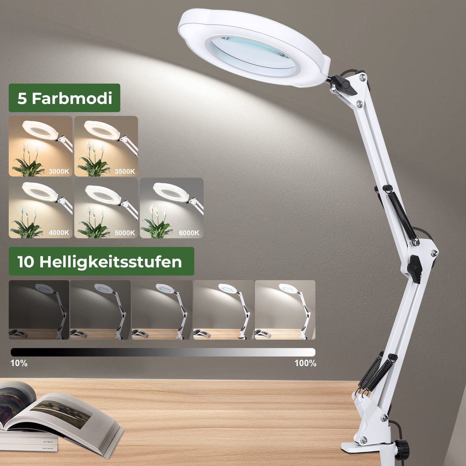 QUBEBU LED Klemmtischleuchte 10X Lupe mit Licht und Ständer, LED 2 in 1 Lup günstig online kaufen