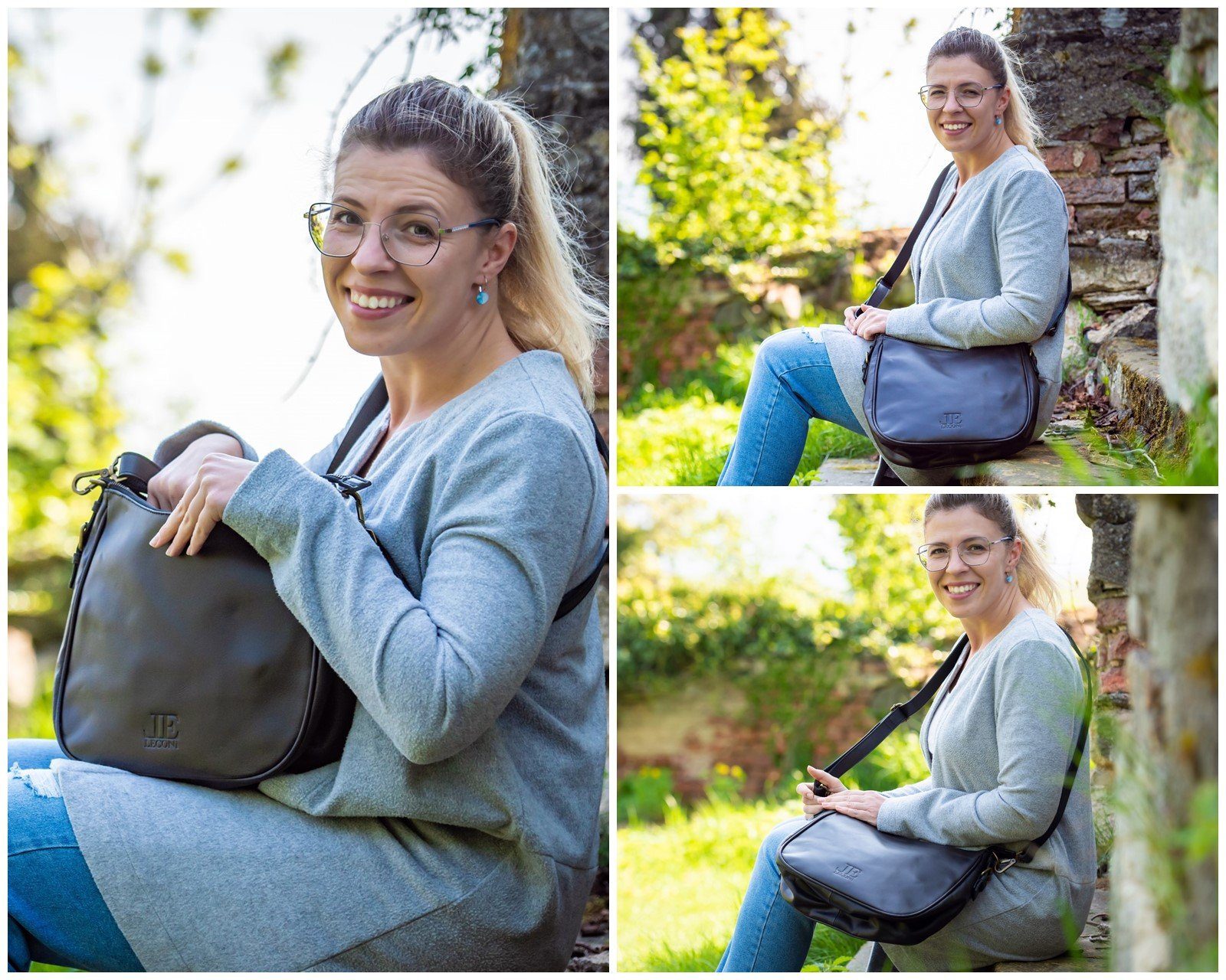 LECONI Schultertasche Henkeltasche Damentasche Ledertasche Handtasche Damen Echtleder LE0063, Echtes Büffelleder – flexible Trageoptionen – 30×27×11 cm