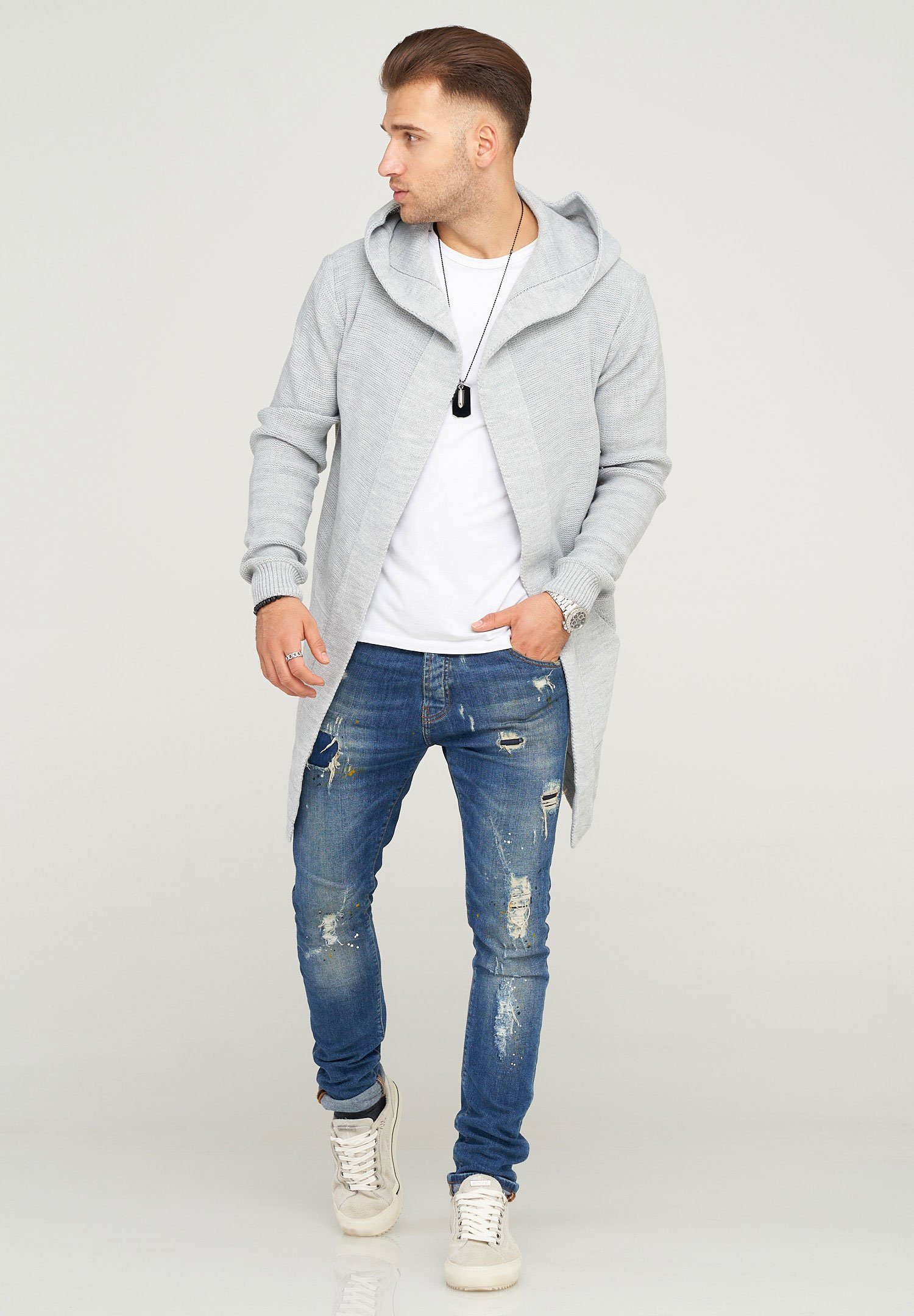 behype Strickjacke JAROMIR Kapuze grau kuscheliger mit