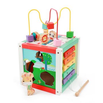 Toi-Toys Steckspielzeug Holz Motorik-Würfel Activity Cube