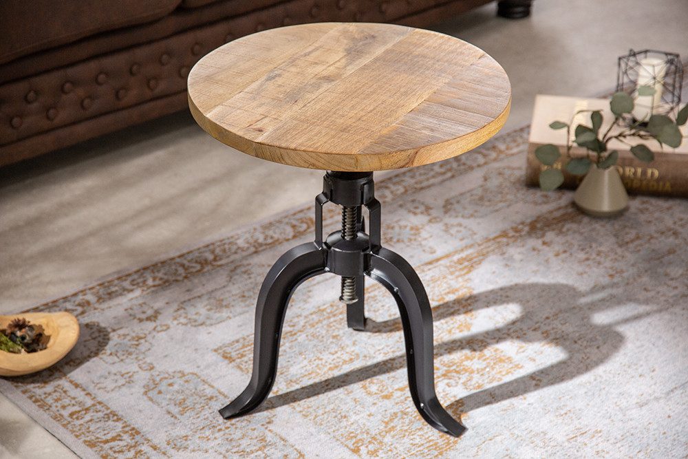 riess-ambiente Beistelltisch ENGINEER Ø50cm natur / schwarz (Einzelartikel, 1-St), Wohnzimmer · Massivholz · Eisen · rund · höhenverstellbar · Industrial
