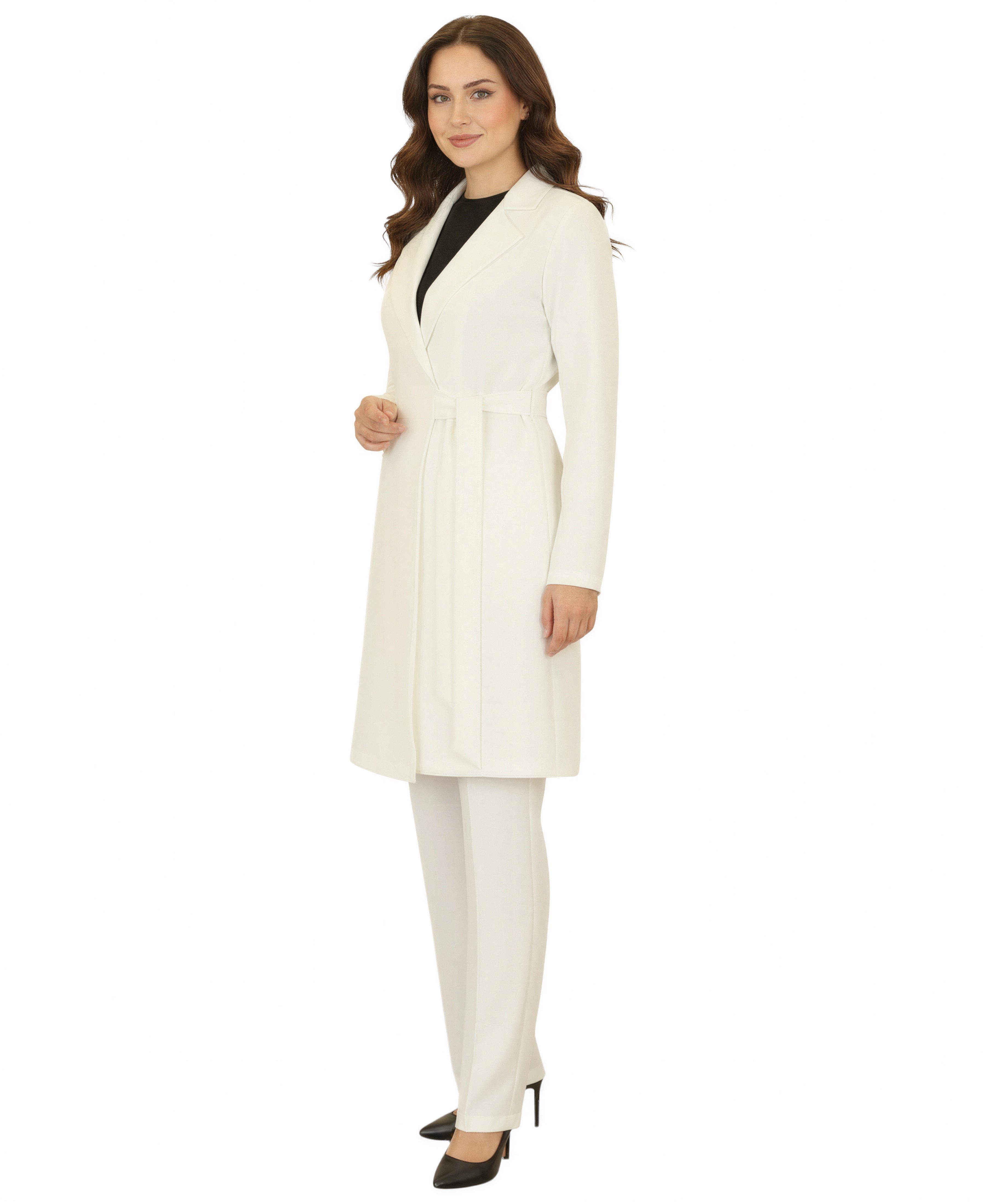 Modavitrini Hosenanzug Damen Zweiteiler Longblazer mit Hose elegant Modest (eleganter Outfit) mit Reverskragen