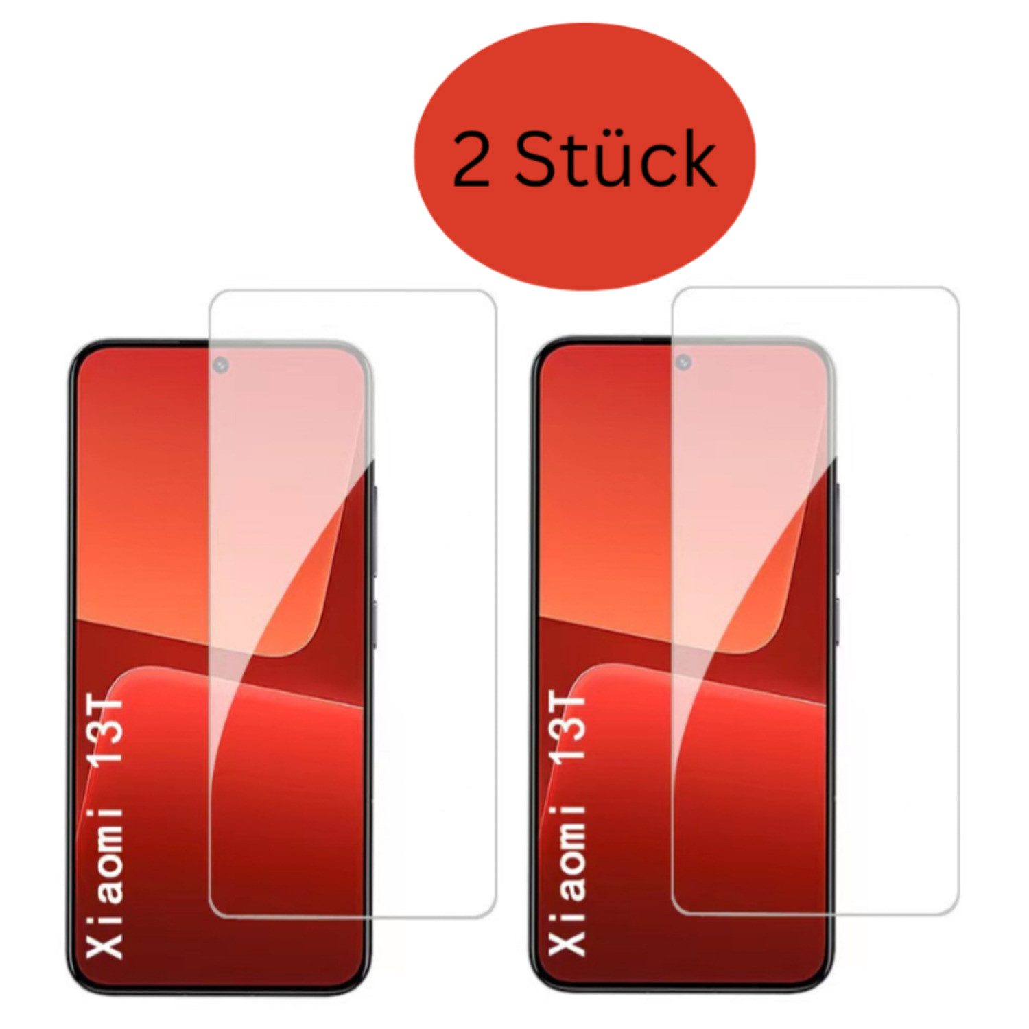 CLM-Tech Displayschutzglas 2x für Xiaomi 13T / Xiaomi 13T Pro, Panzerglas Folie - Anti-Fingerabdruck und kratzfest -, 2 Stück, Kristallklar