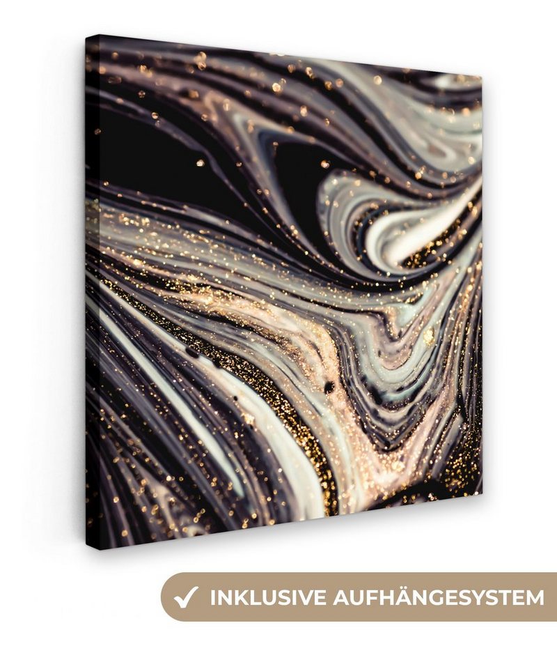 OneMillionCanvasses® Leinwandbild Marmoroptik - Schwarz - Gold - Weiß -  Glitter - Marmor, (1 St), Leinwand Bilder für Wohnzimmer Schlafzimmer,  50x50 cm