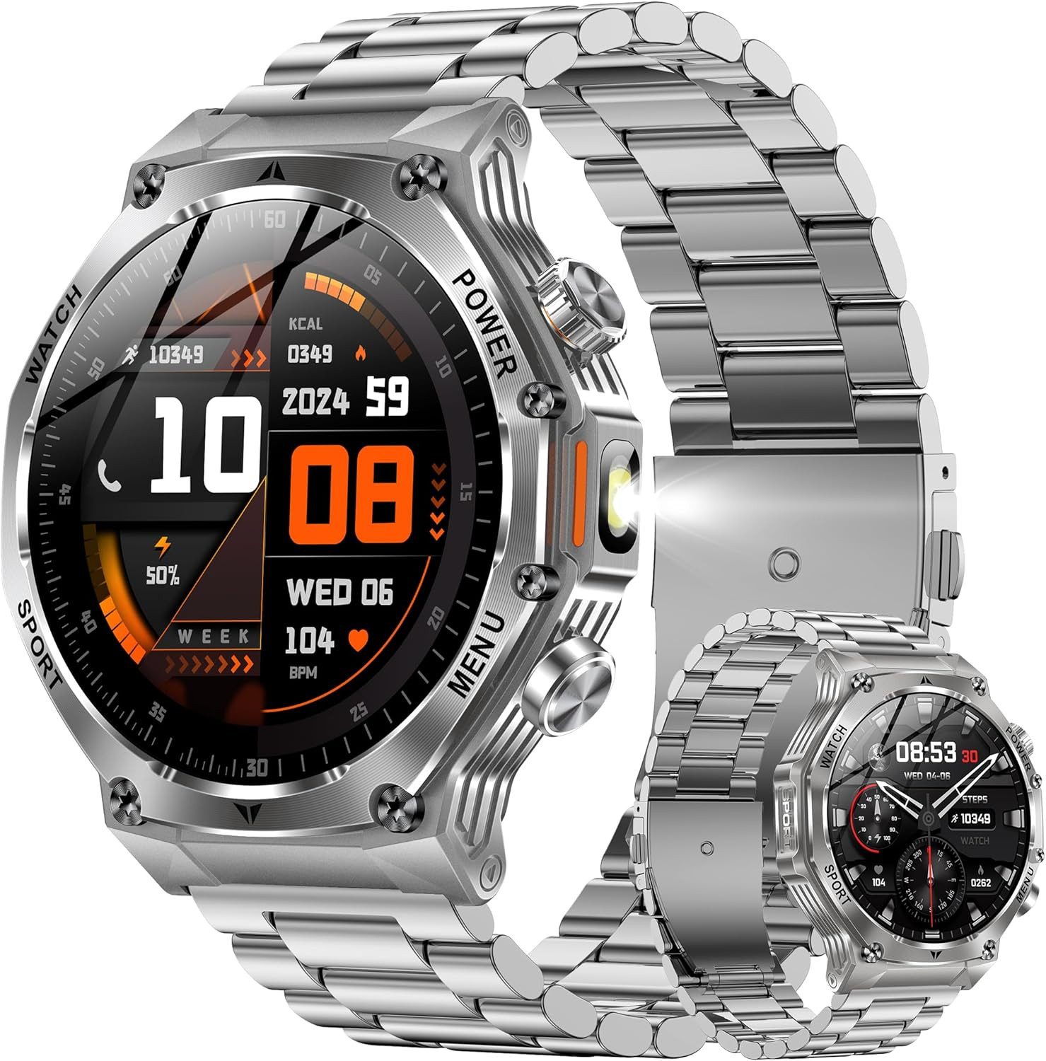 SGDDFIT Smartwatch (4,6 cm, android ios), Smartwatch Herren 1.85" AMOLED Display mit Bluetooth Anrufen