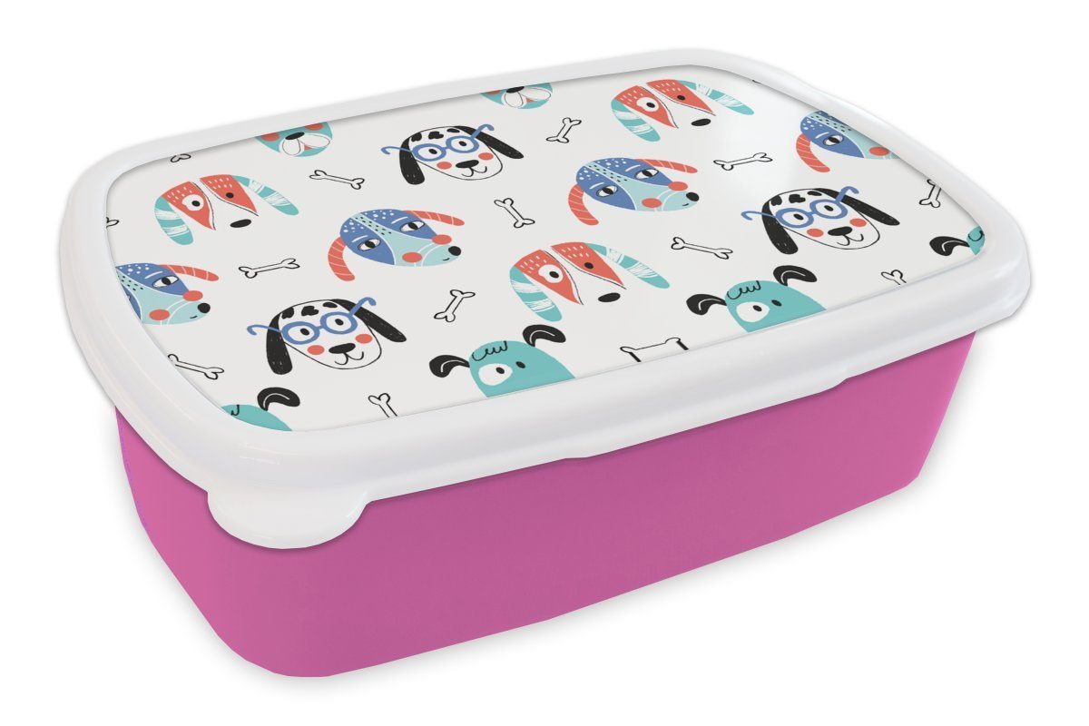 MuchoWow Lunchbox Jungen - Muster - Hund, Kunststoff, (2-tlg), Brotbox für Erwachsene, Brotdose Kinder, Snackbox, Mädchen, Kunststoff rosa