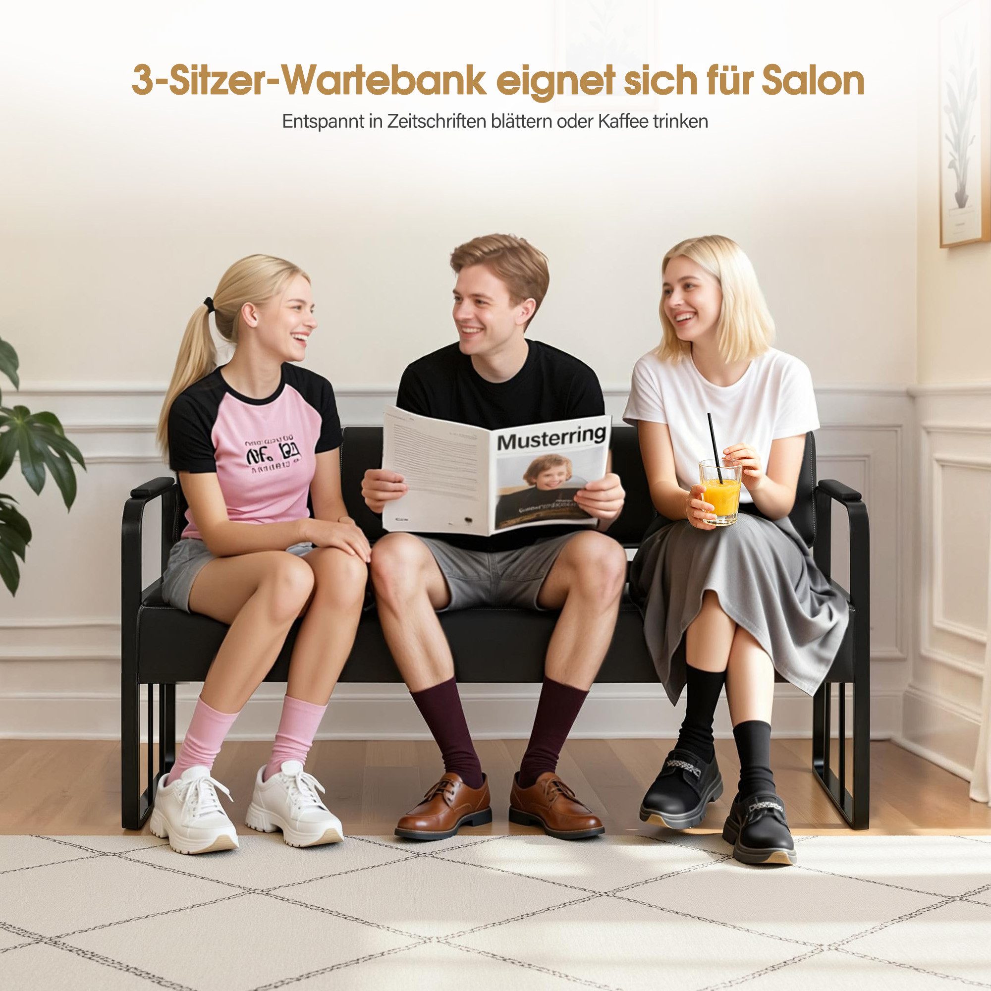 Barberpub Sitzbank BarberPub Sitzbank mit Rückenlehne W528 (Schwarz-Gold/Kunstleder) – Bild 4 von 5