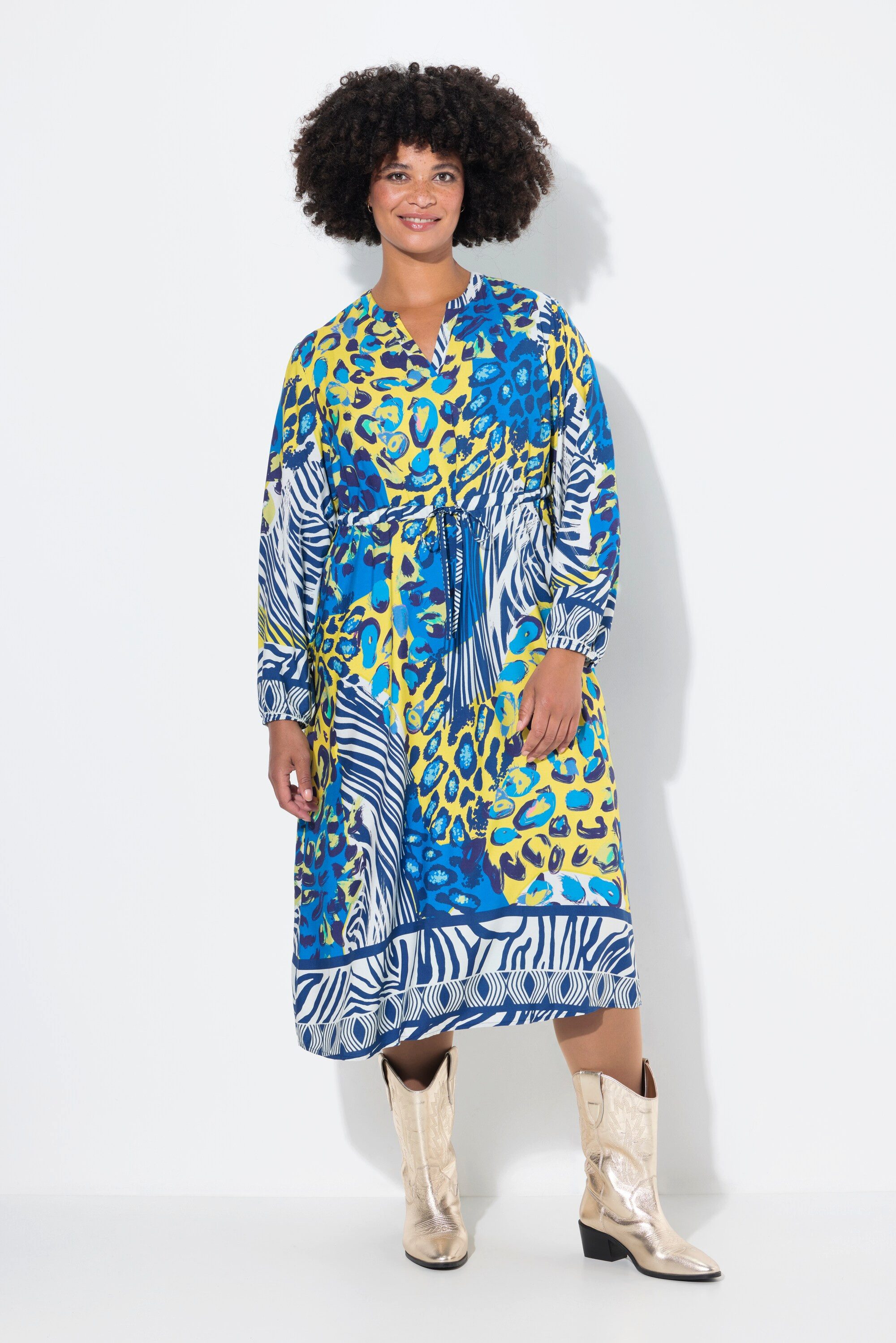 Angel of Style Midikleid Midikleid Animalmix-Print Langarm