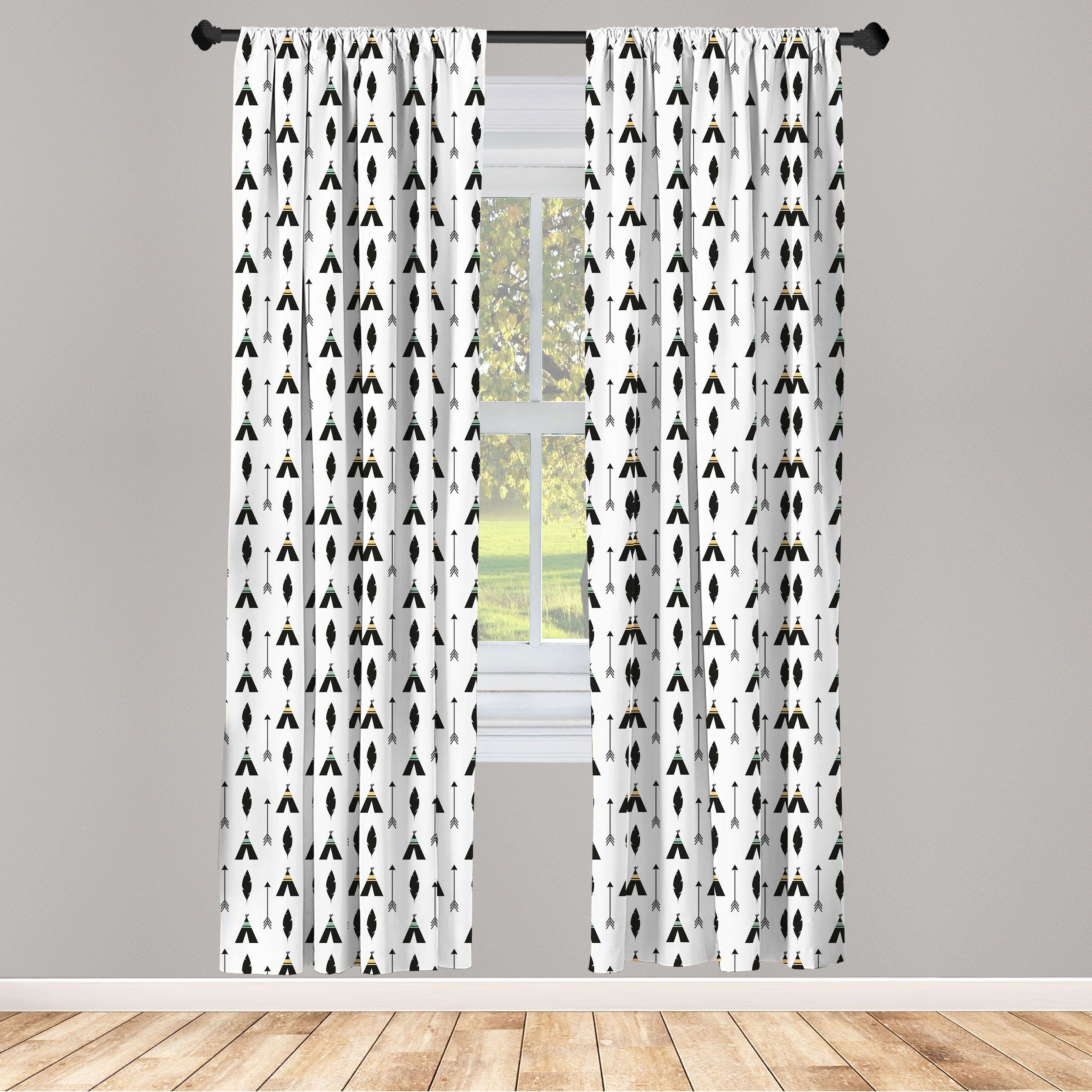 Gardine Vorhang für Wohnzimmer Schlafzimmer Dekor, Abakuhaus, Microfaser, Pfeil Dreiecks- und Federn