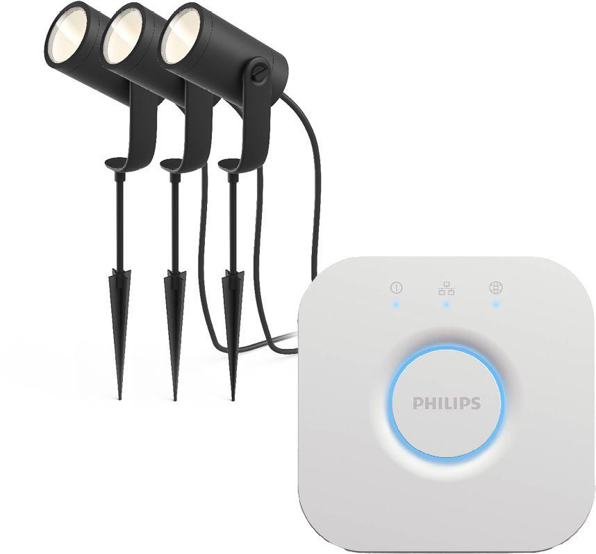 Gutes Angebot Philips Hue LED Farbsteuerung, Philips Lampenkopf fest Hue Gartenleuchte RGB, 3flg White mit Lily integriert, Lily, LED schwenkbarem Color Spot &